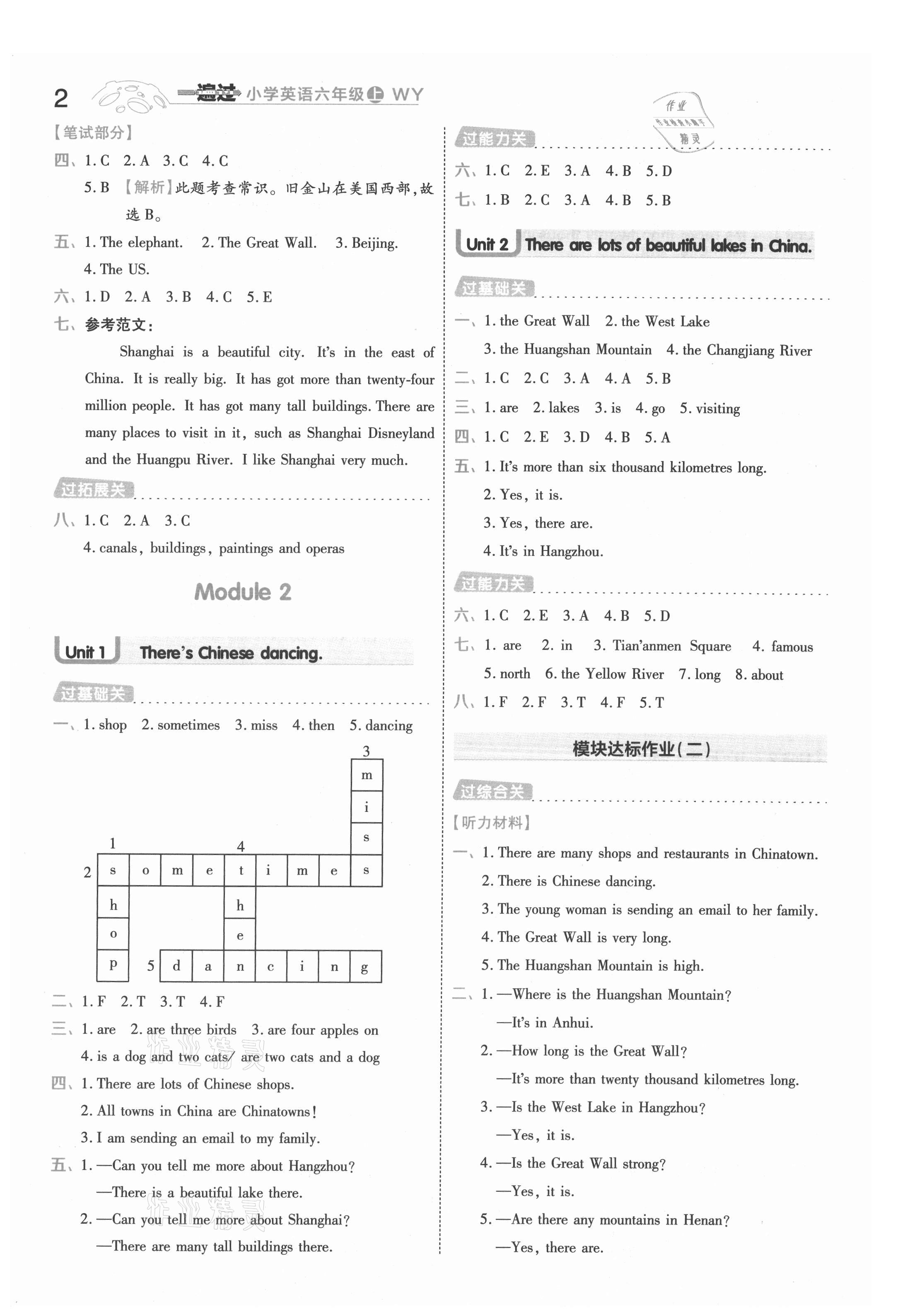 2021年一遍過(guò)六年級(jí)英語(yǔ)上冊(cè)外研版 參考答案第2頁(yè)