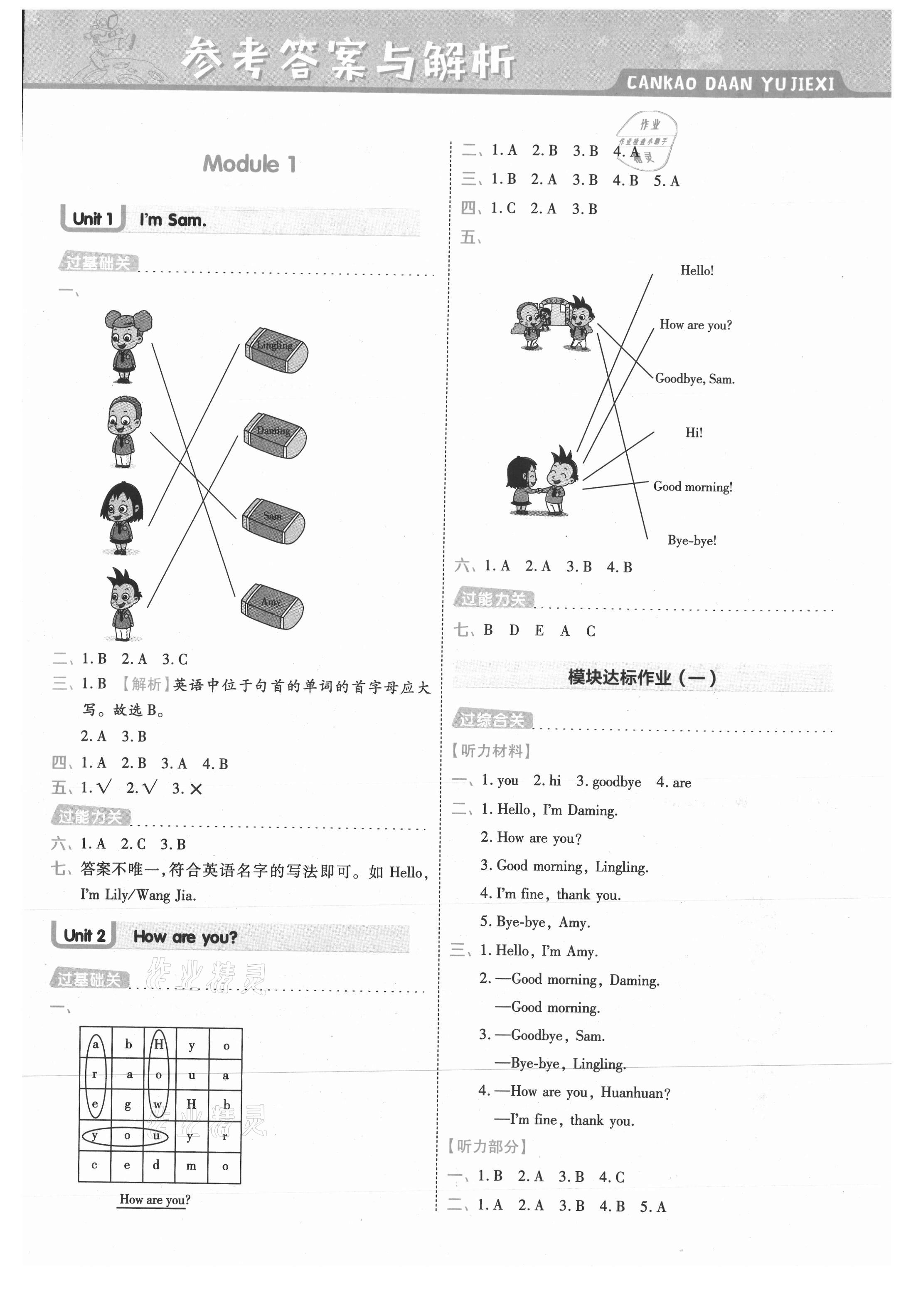 2021年一遍過(guò)三年級(jí)英語(yǔ)上冊(cè)外研版 參考答案第1頁(yè)