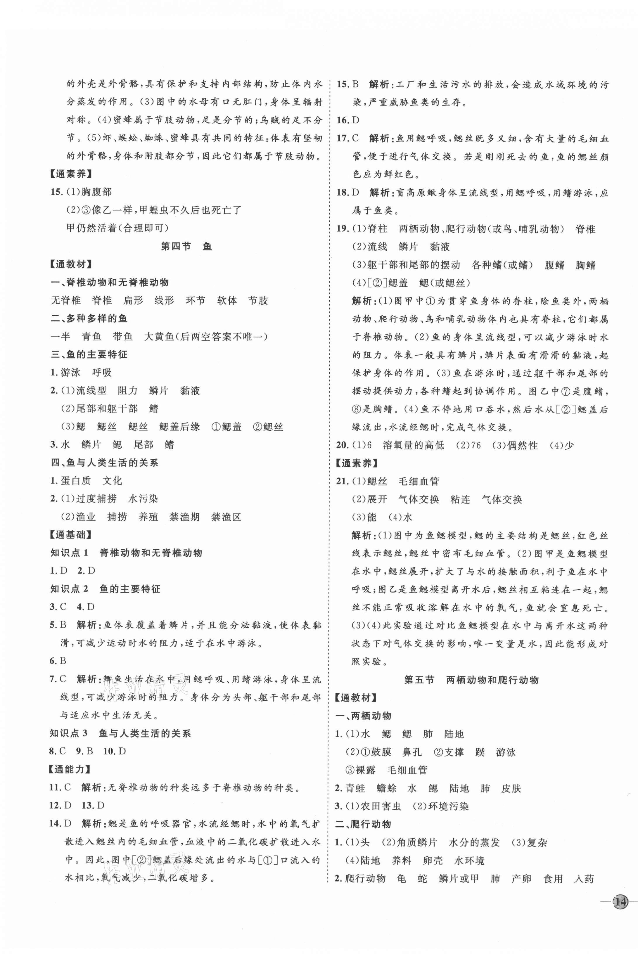 2021年優(yōu)加學案課時通八年級生物上冊人教版 參考答案第3頁