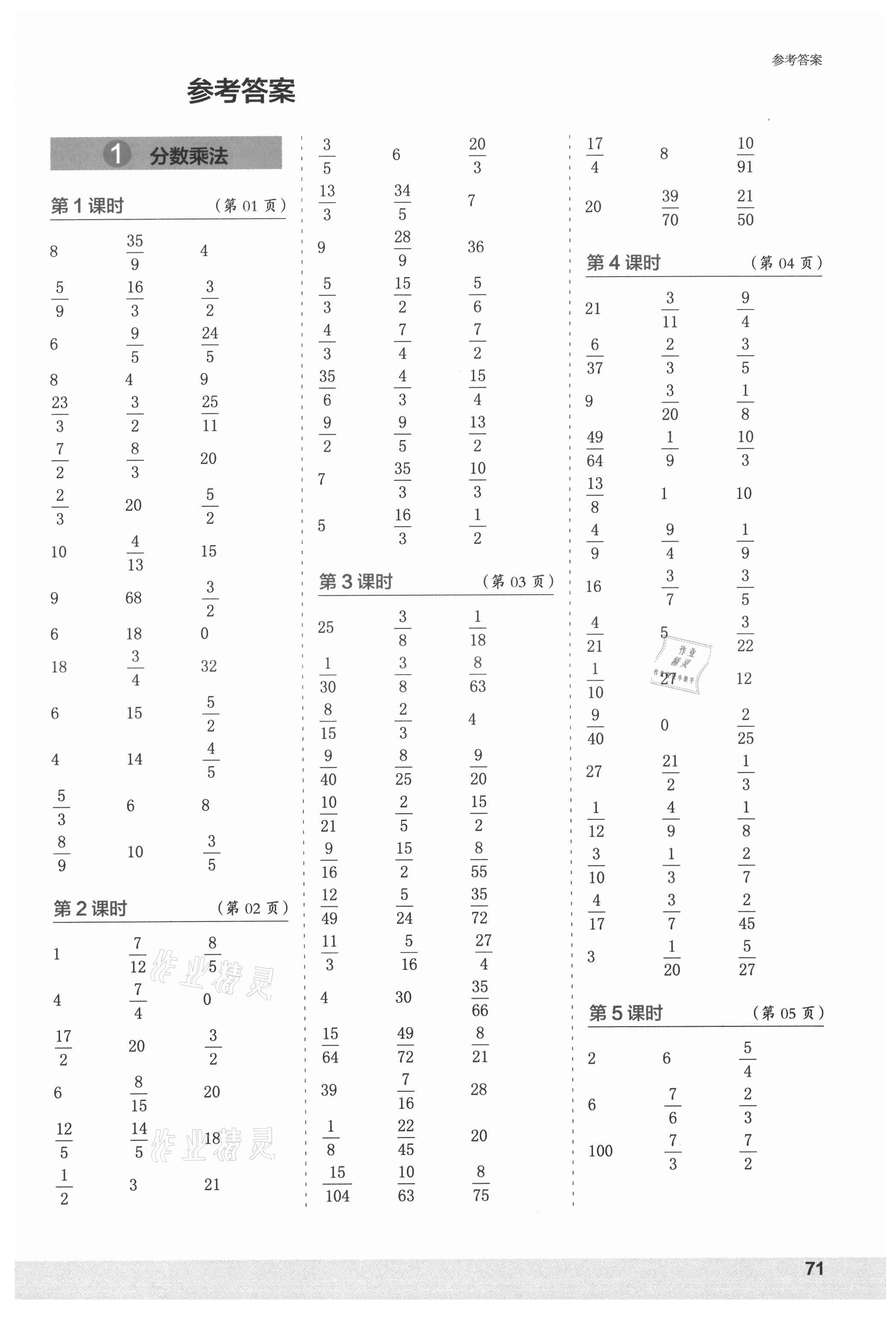 2021年口算小状元口算速算天天练六年级数学上册人教版 第1页