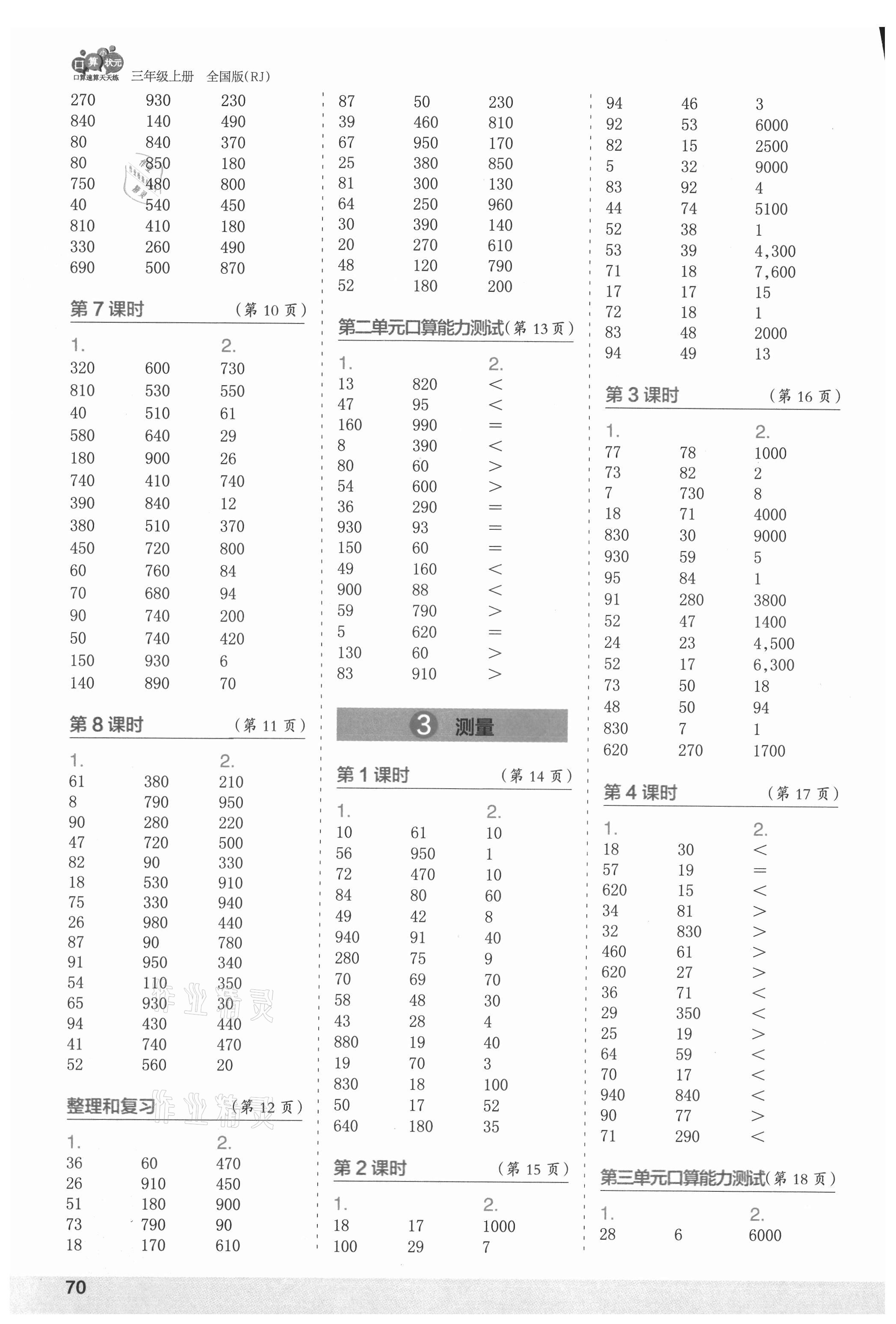 2021年口算小状元口算速算天天练三年级数学上册人教版 第2页