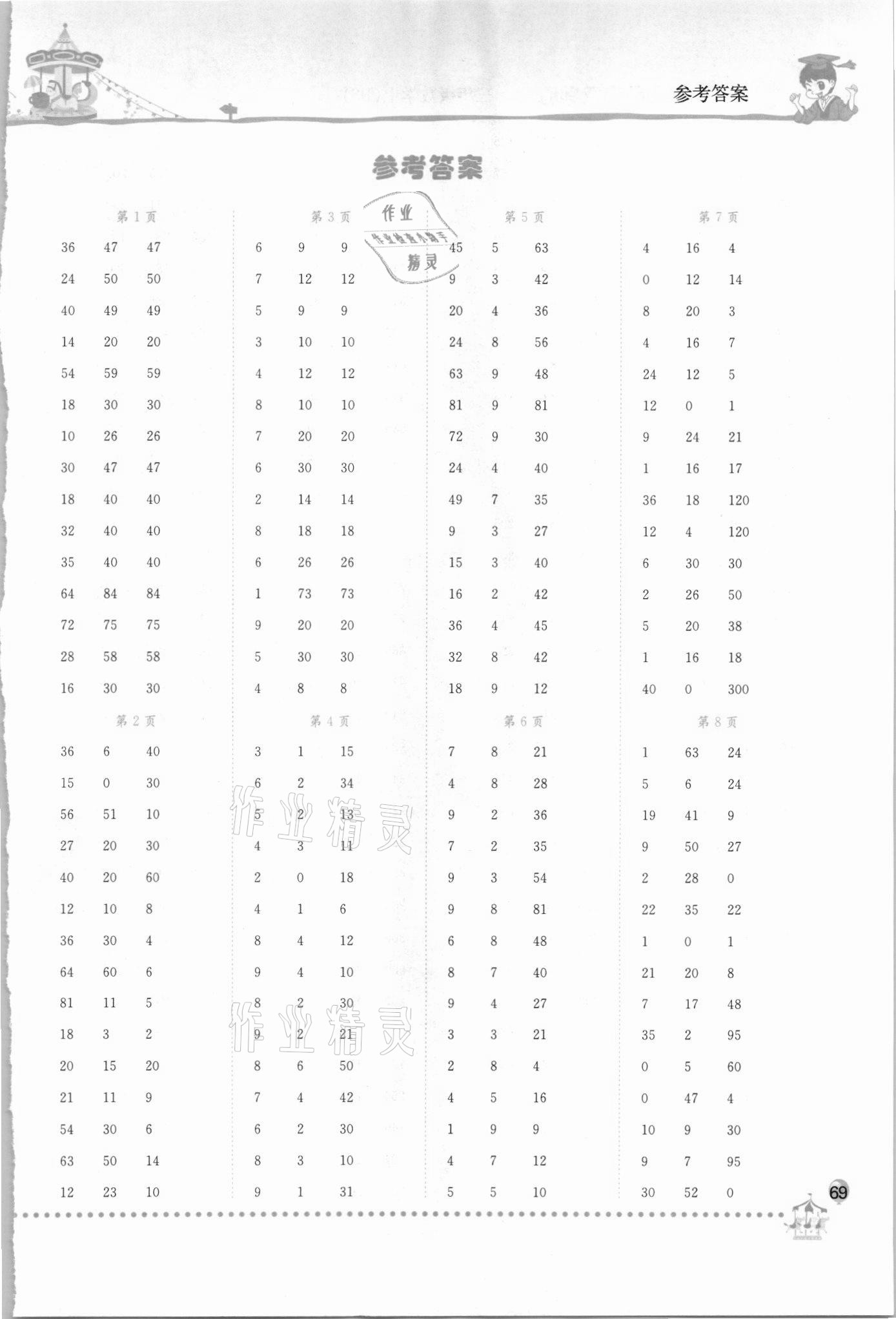 2021年黄冈小状元口算速算练习册三年级数学上册北师大版 第1页