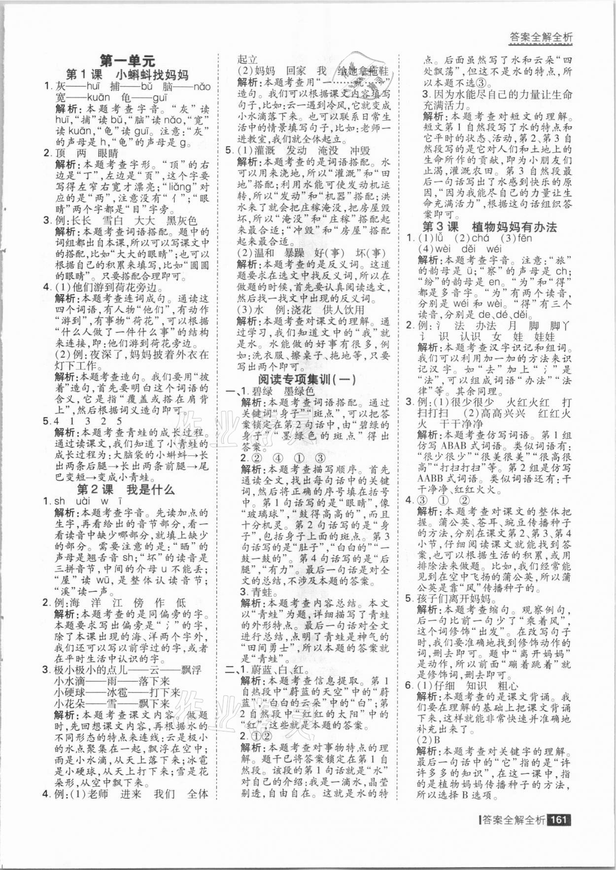 2021年考點(diǎn)集訓(xùn)與滿分備考二年級(jí)語文上冊(cè)人教版 參考答案第1頁