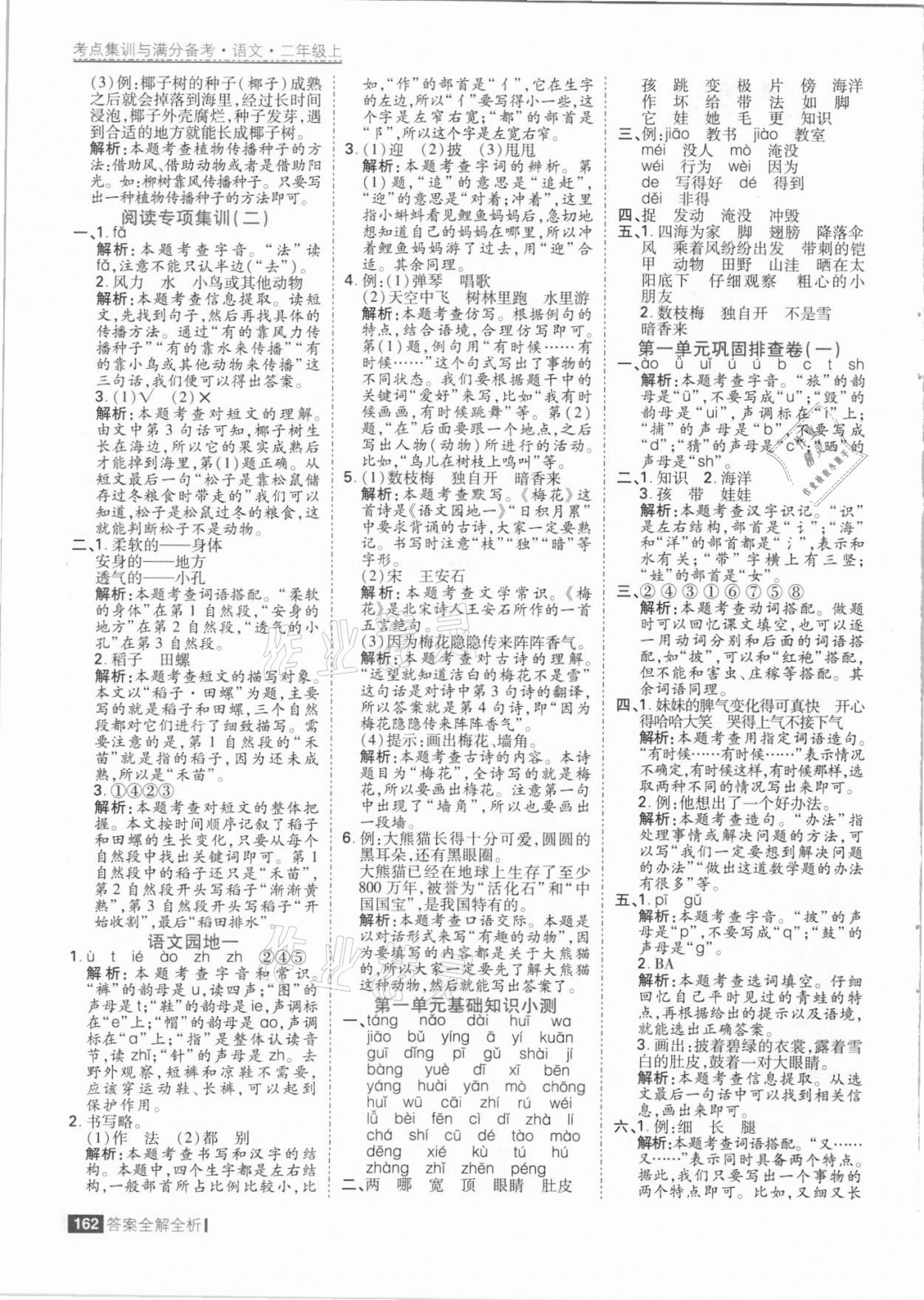 2021年考點集訓(xùn)與滿分備考二年級語文上冊人教版 參考答案第2頁