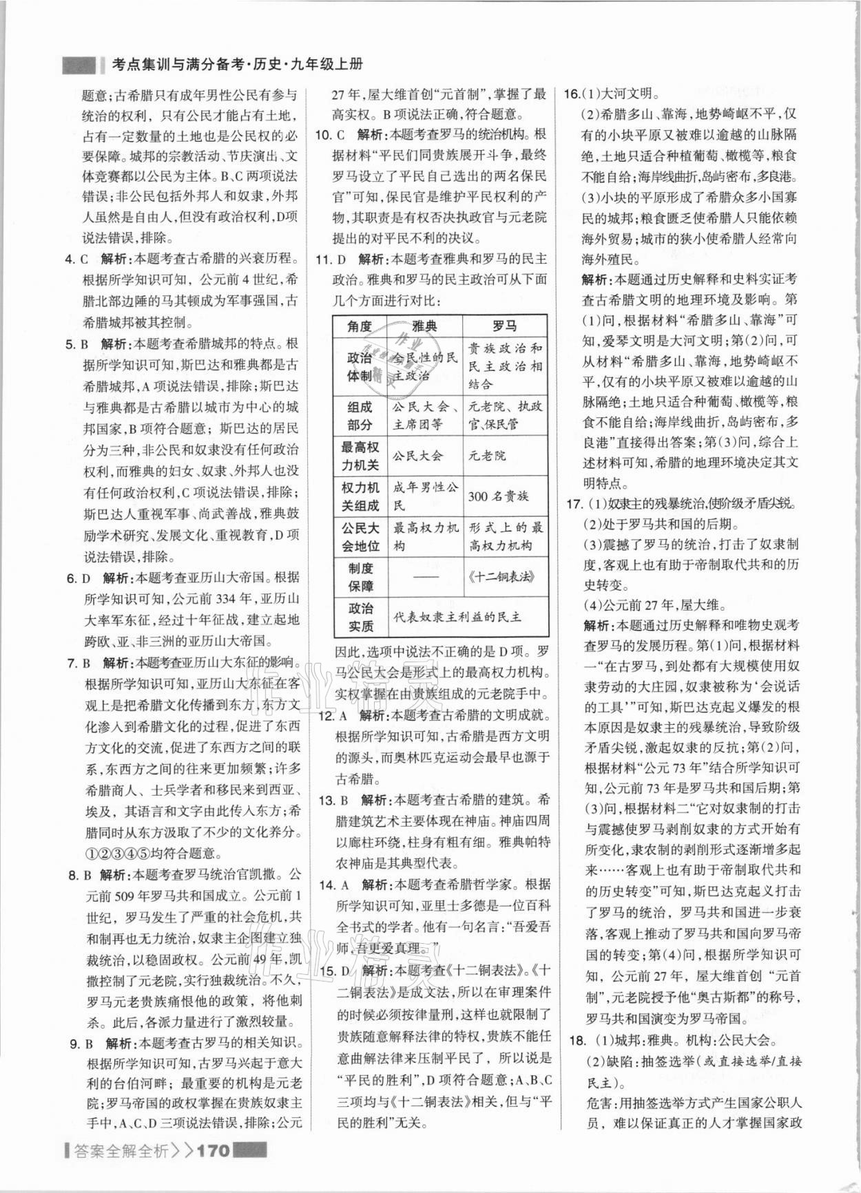 2021年考點集訓(xùn)與滿分備考九年級歷史上冊人教版 參考答案第10頁