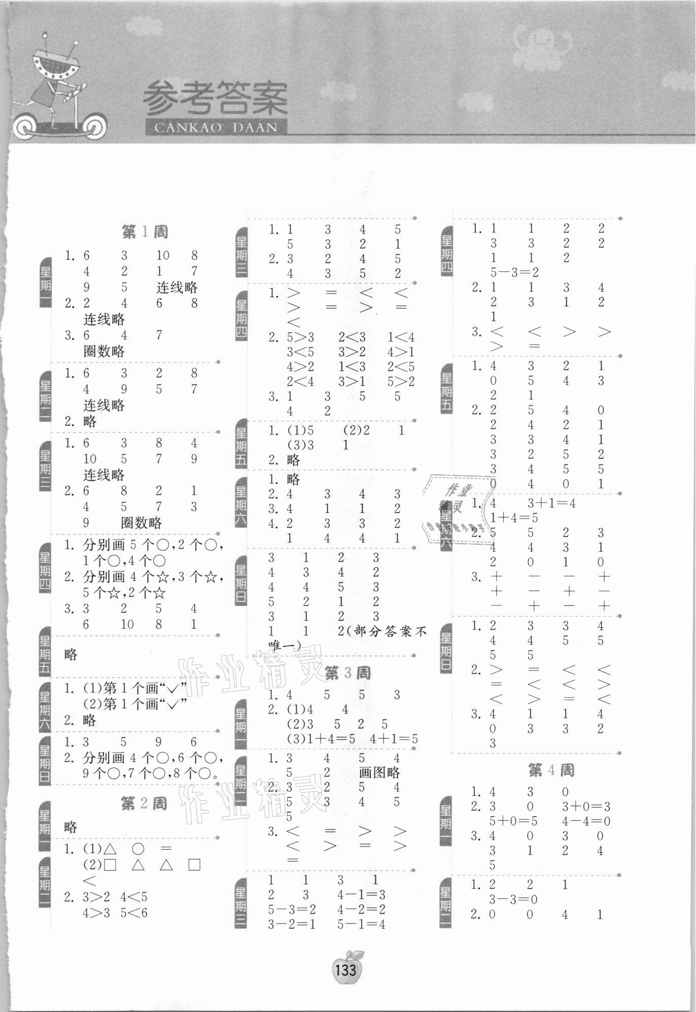 2021年計算高手一年級數(shù)學上冊人教版 參考答案第1頁