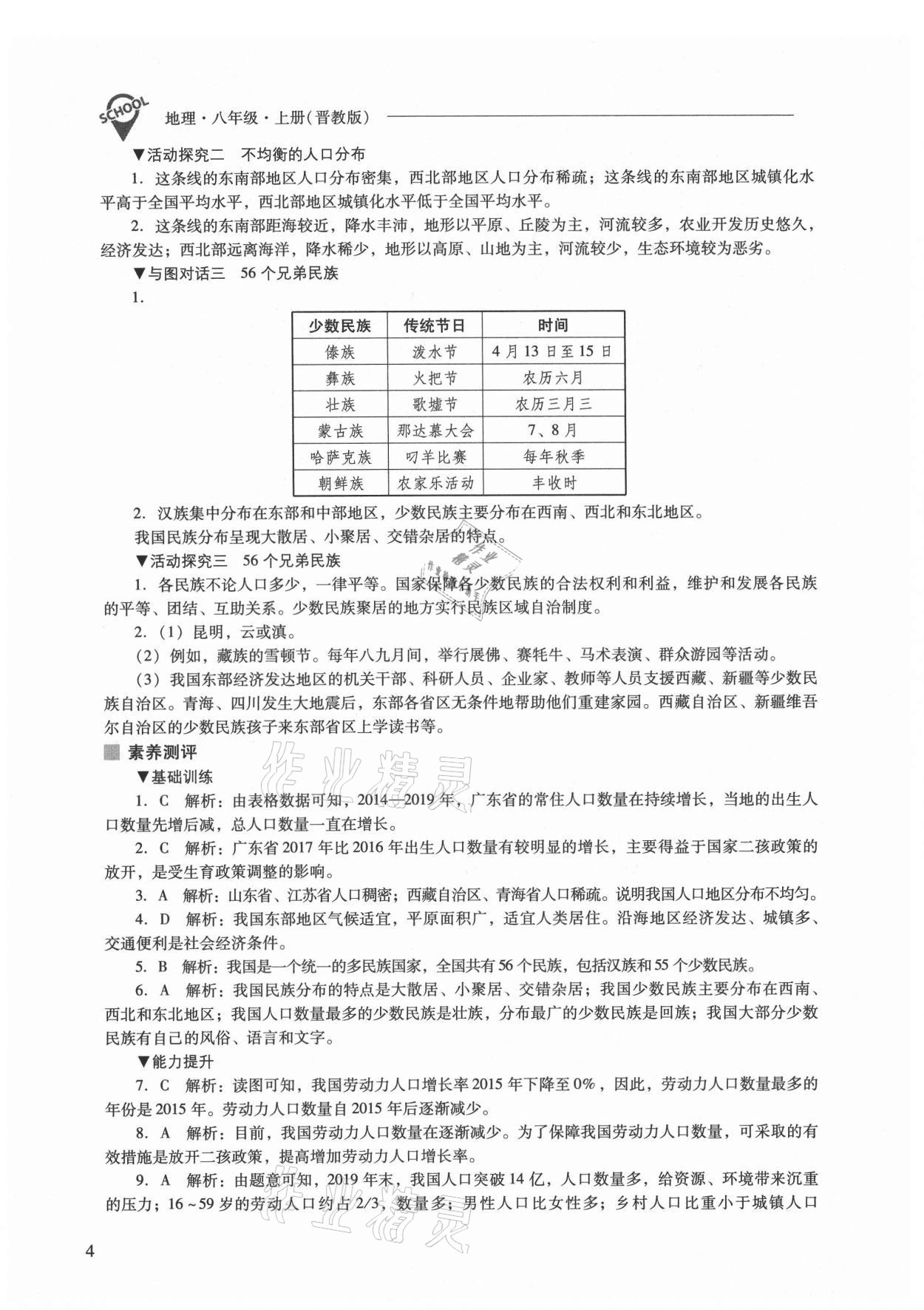 2021年新課程問題解決導學方案八年級地理上冊晉教版 參考答案第4頁