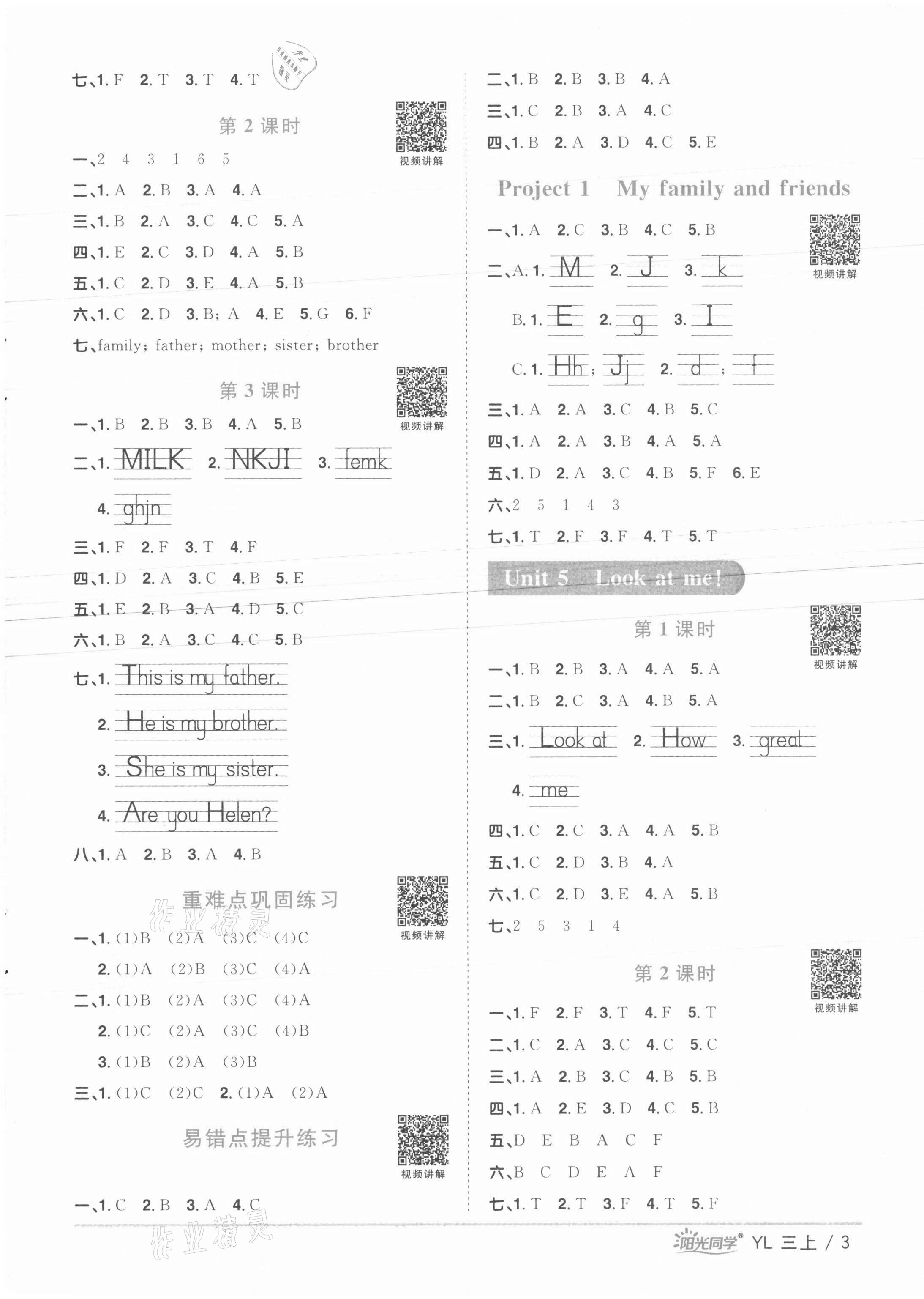 2021年陽光課堂課時優(yōu)化作業(yè)三年級英語上冊譯林版徐州專版 參考答案第3頁