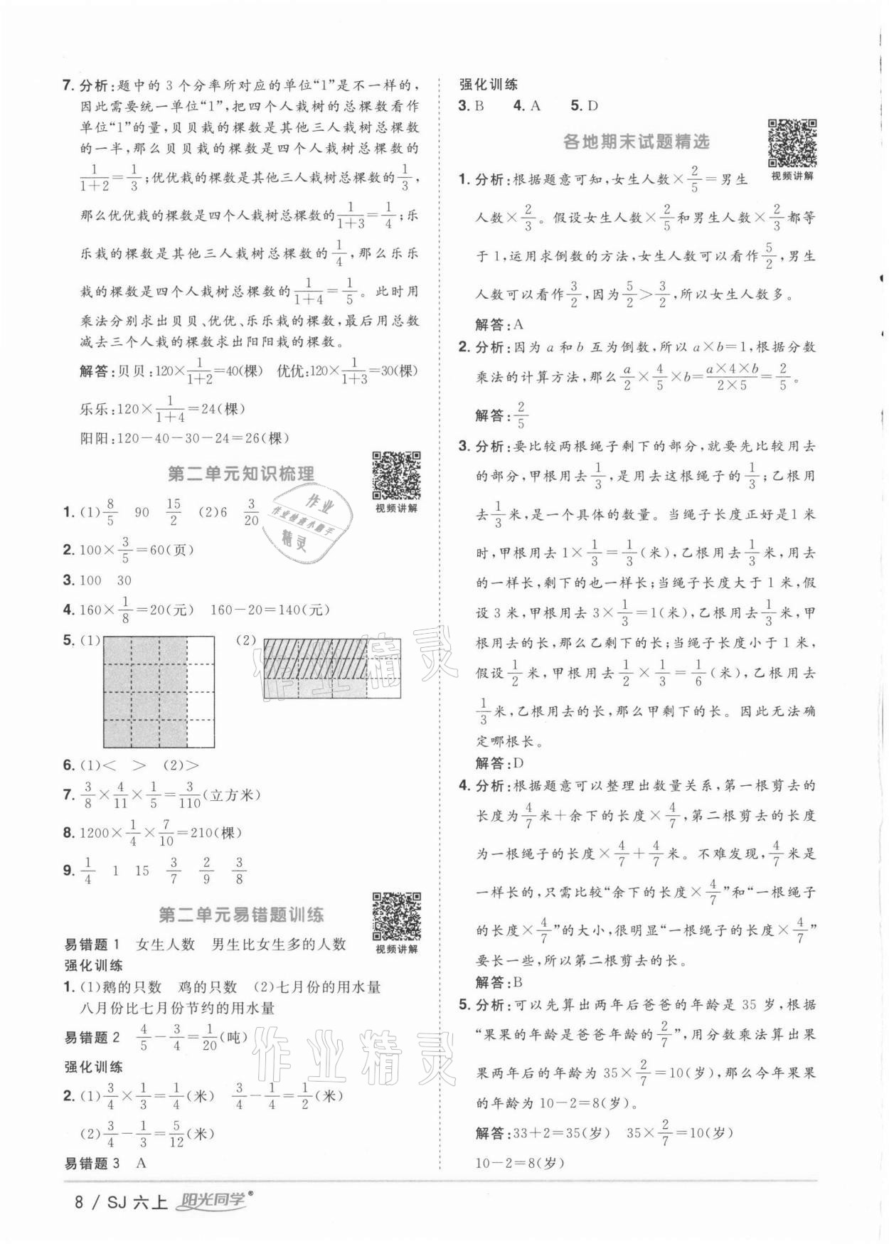 2021年陽光同學課時優(yōu)化作業(yè)六年級數(shù)學上冊蘇教版徐州專版 參考答案第8頁