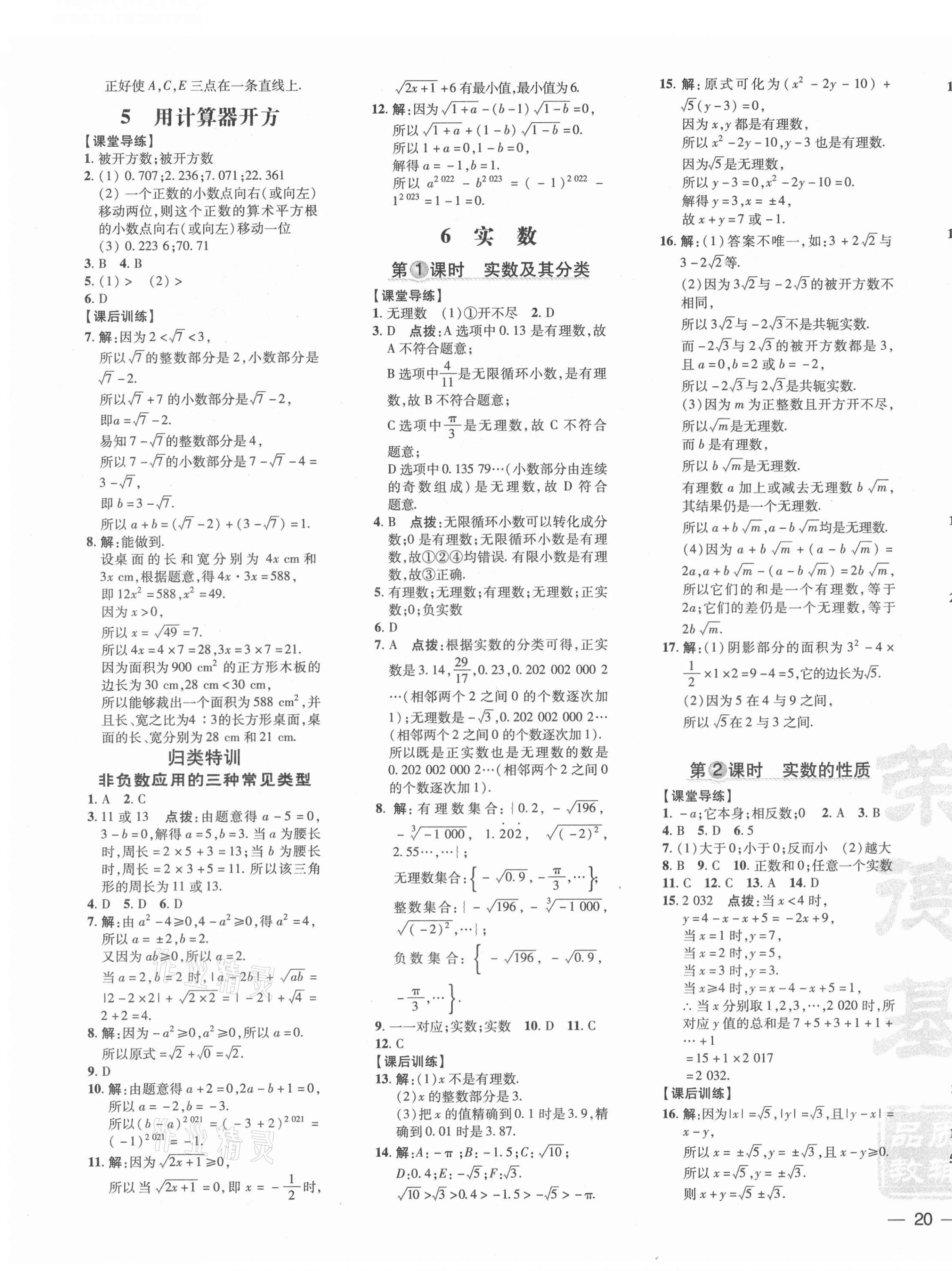 2021年点拨训练八年级数学上册北师大版 参考答案第7页