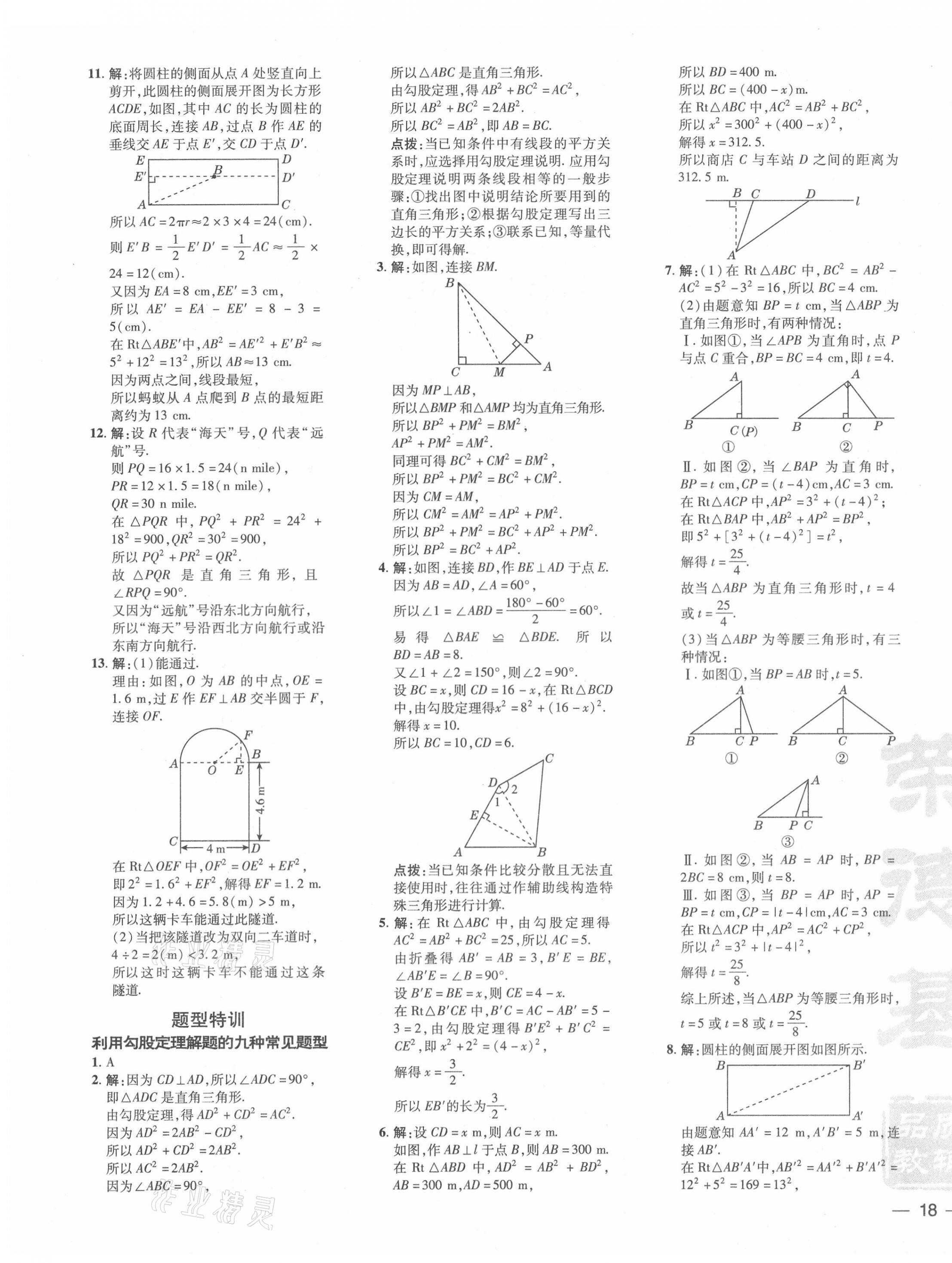 2021年点拨训练八年级数学上册北师大版 参考答案第3页