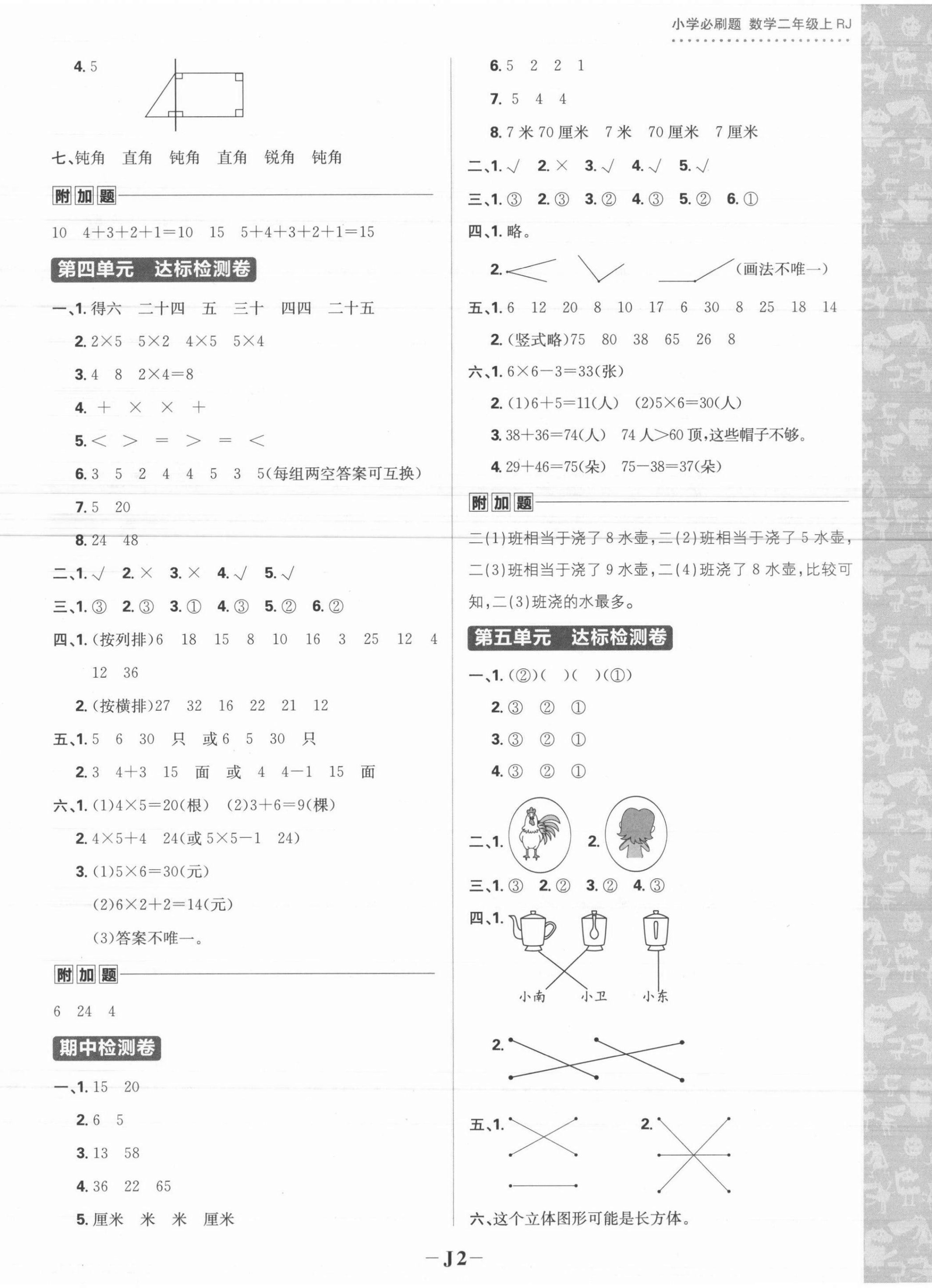 2021年小學必刷題二年級數學上冊人教版 參考答案第2頁