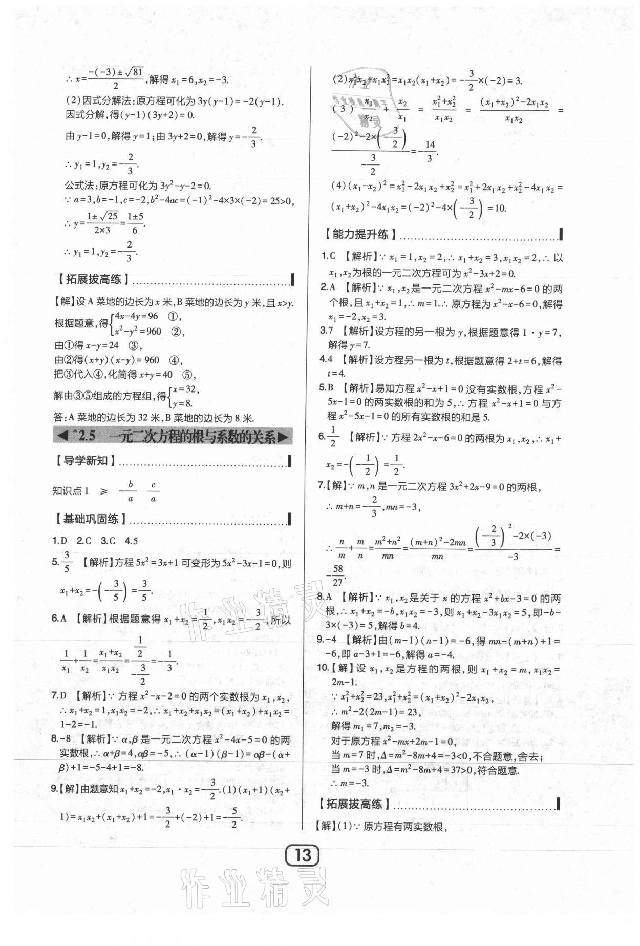 2021年北大綠卡九年級(jí)數(shù)學(xué)上冊(cè)北師大版 參考答案第13頁(yè)