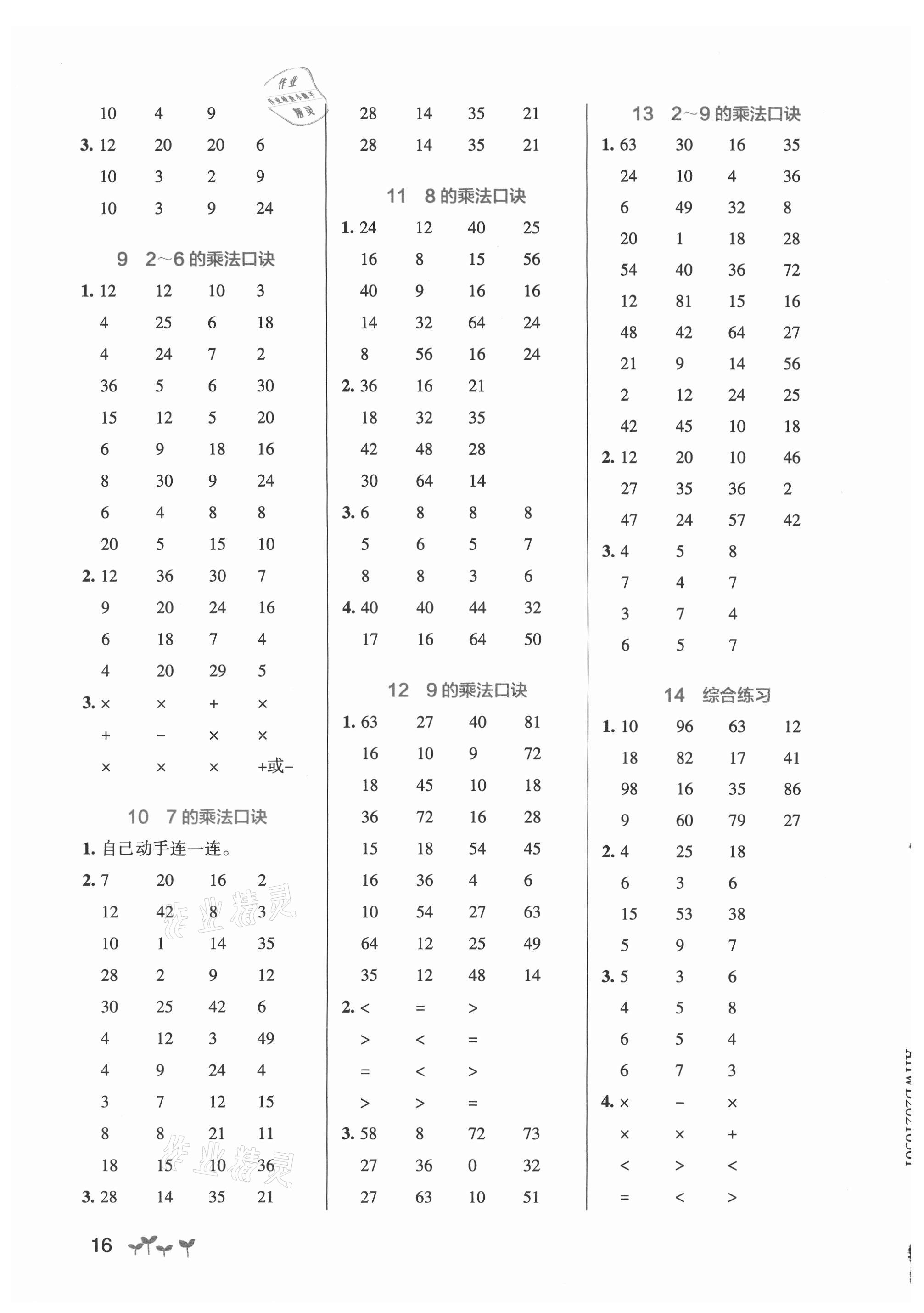 2021年小學(xué)學(xué)霸作業(yè)本二年級數(shù)學(xué)上冊人教版 參考答案第2頁