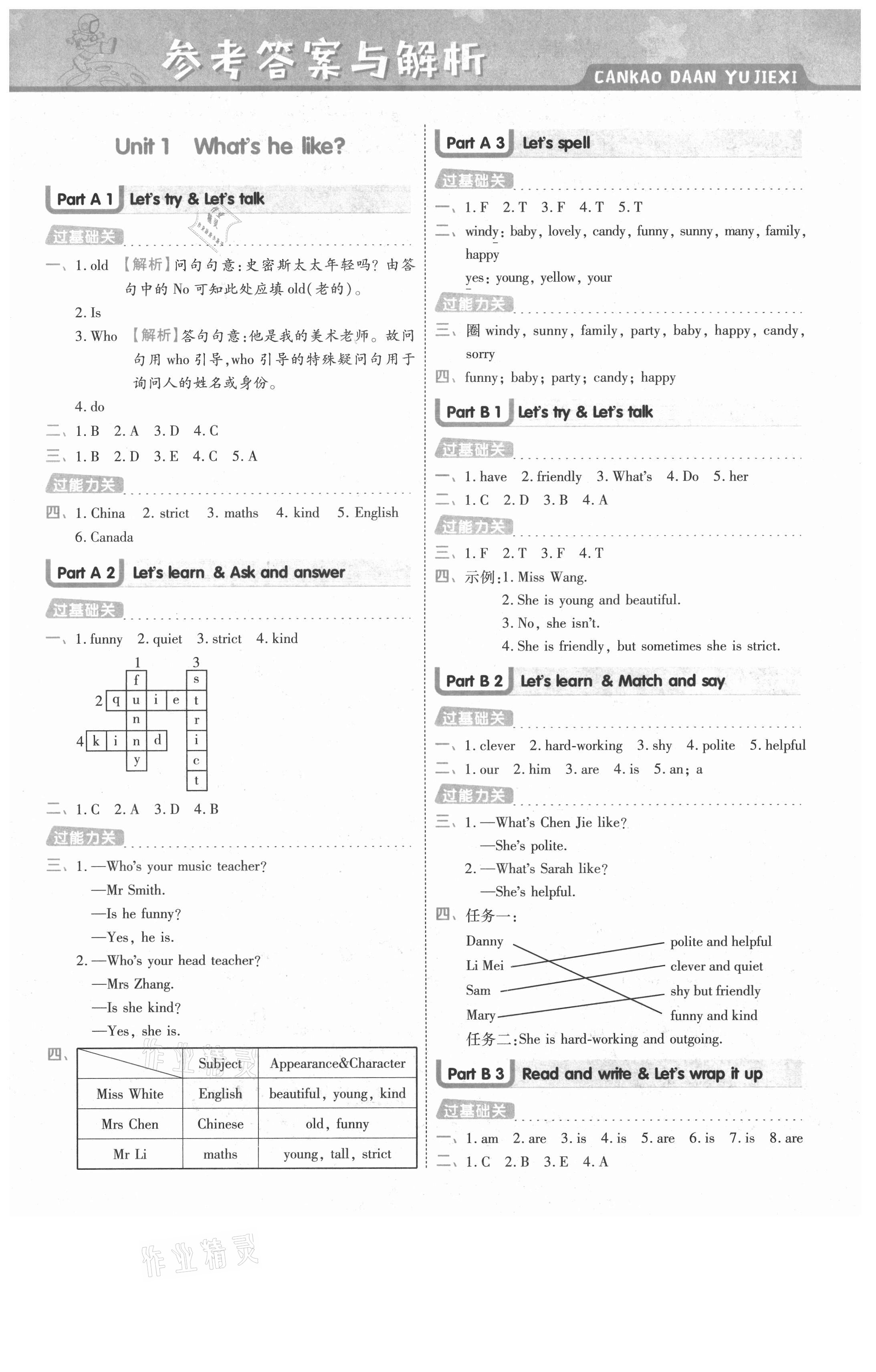 2021年一遍過五年級英語上冊人教版浙江專版 參考答案第1頁