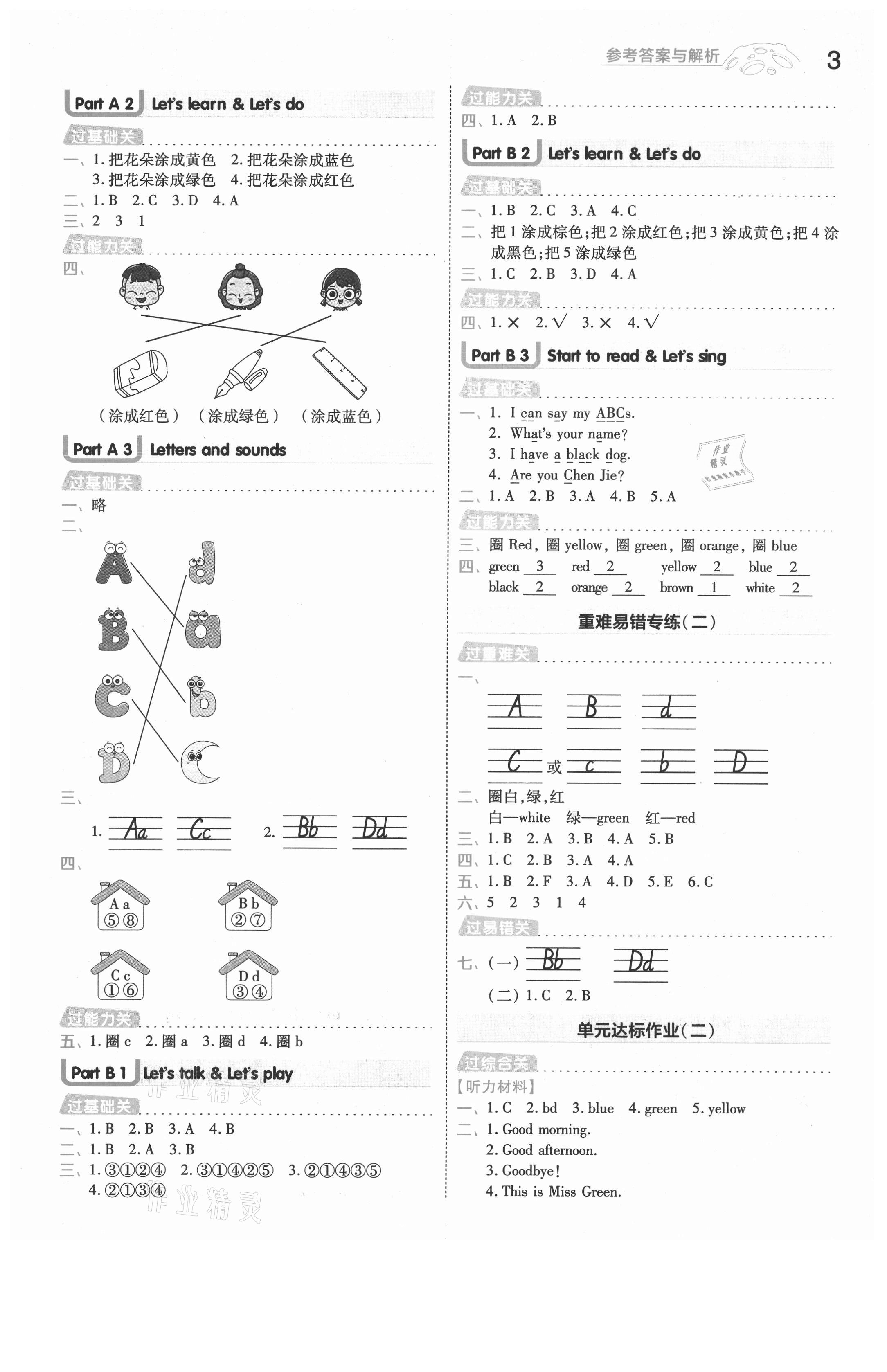 2021年一遍過三年級(jí)英語上冊(cè)人教版浙江專版 參考答案第3頁