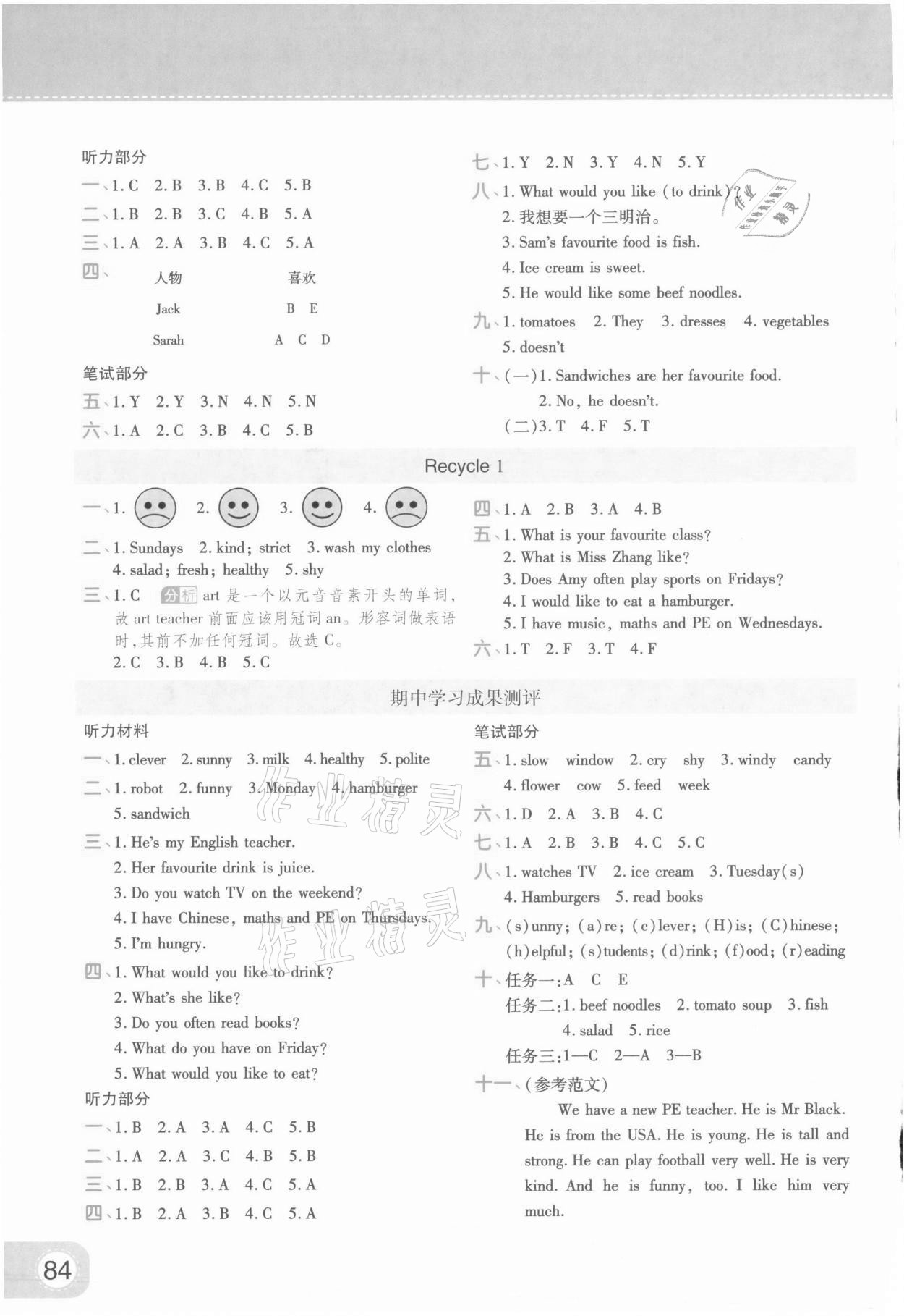 2021年黃岡同步練一日一練五年級英語上冊人教版 參考答案第6頁