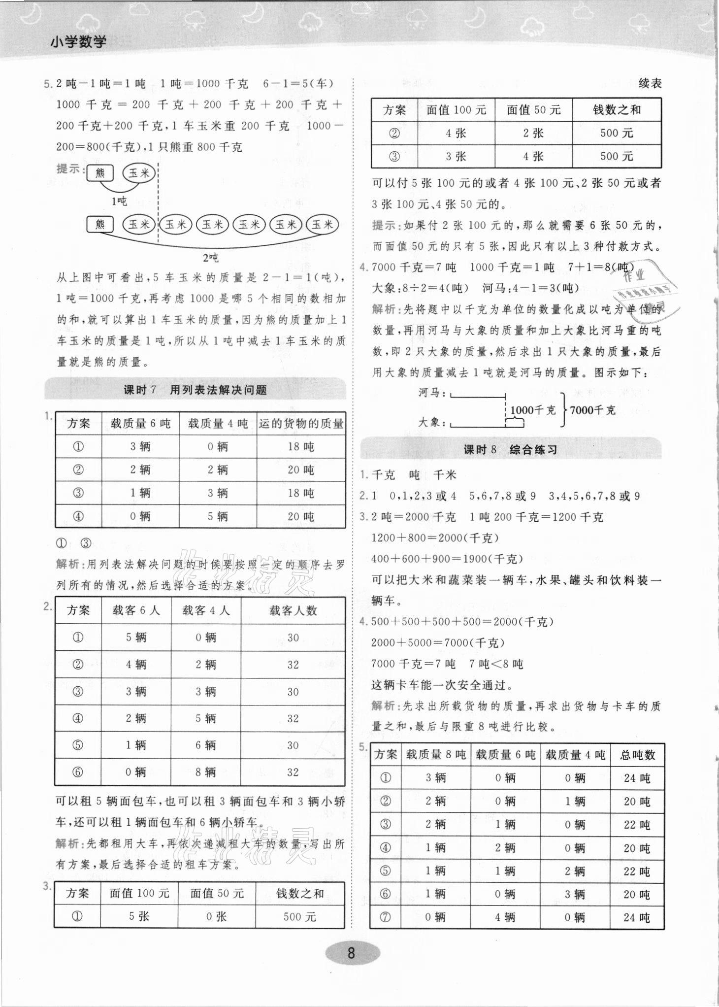 2021年黃岡同步練一日一練三年級數(shù)學(xué)上冊人教版 參考答案第8頁