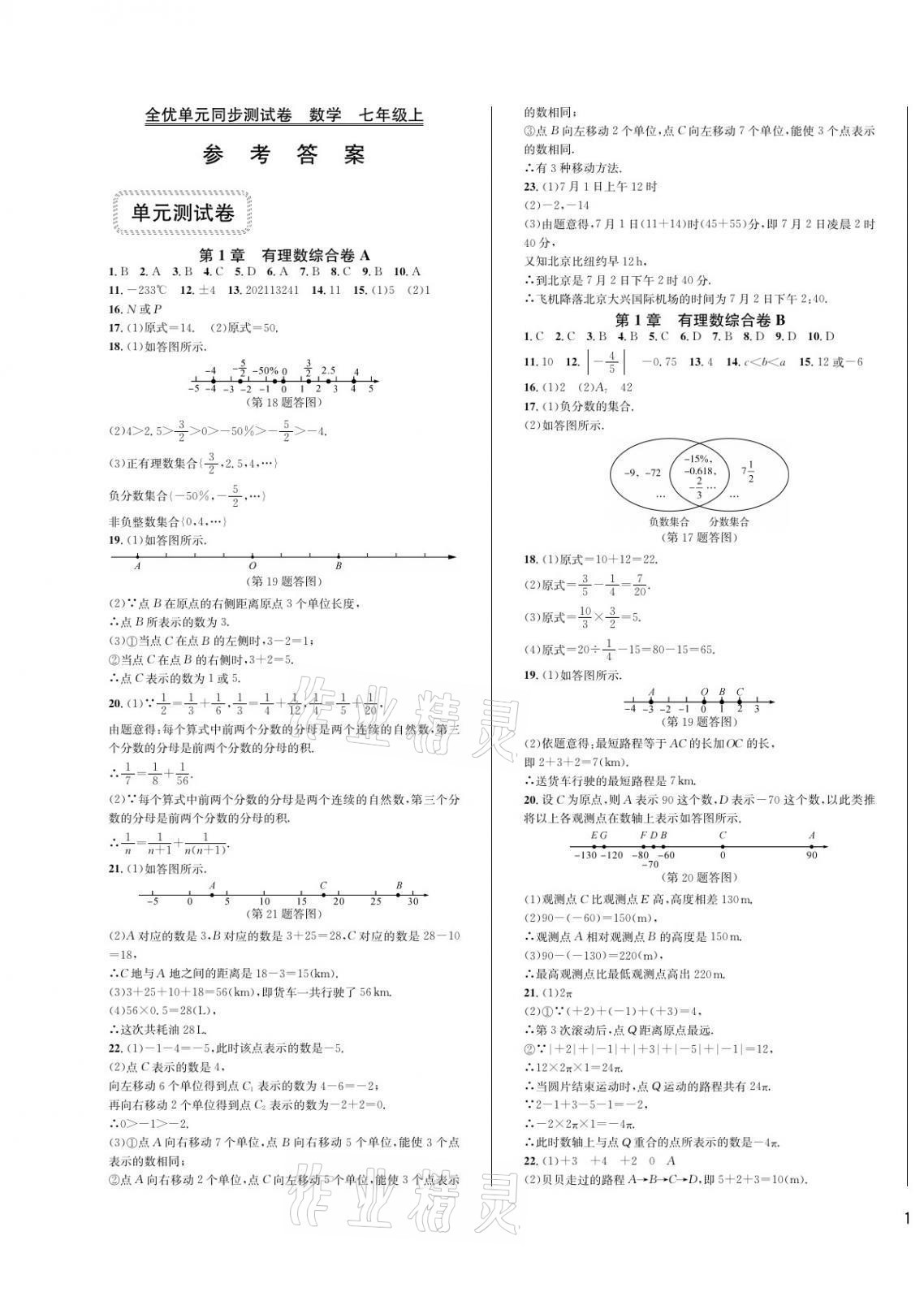 2021年全優(yōu)單元同步測(cè)試卷七年級(jí)數(shù)學(xué)上冊(cè)浙教版 參考答案第1頁(yè)