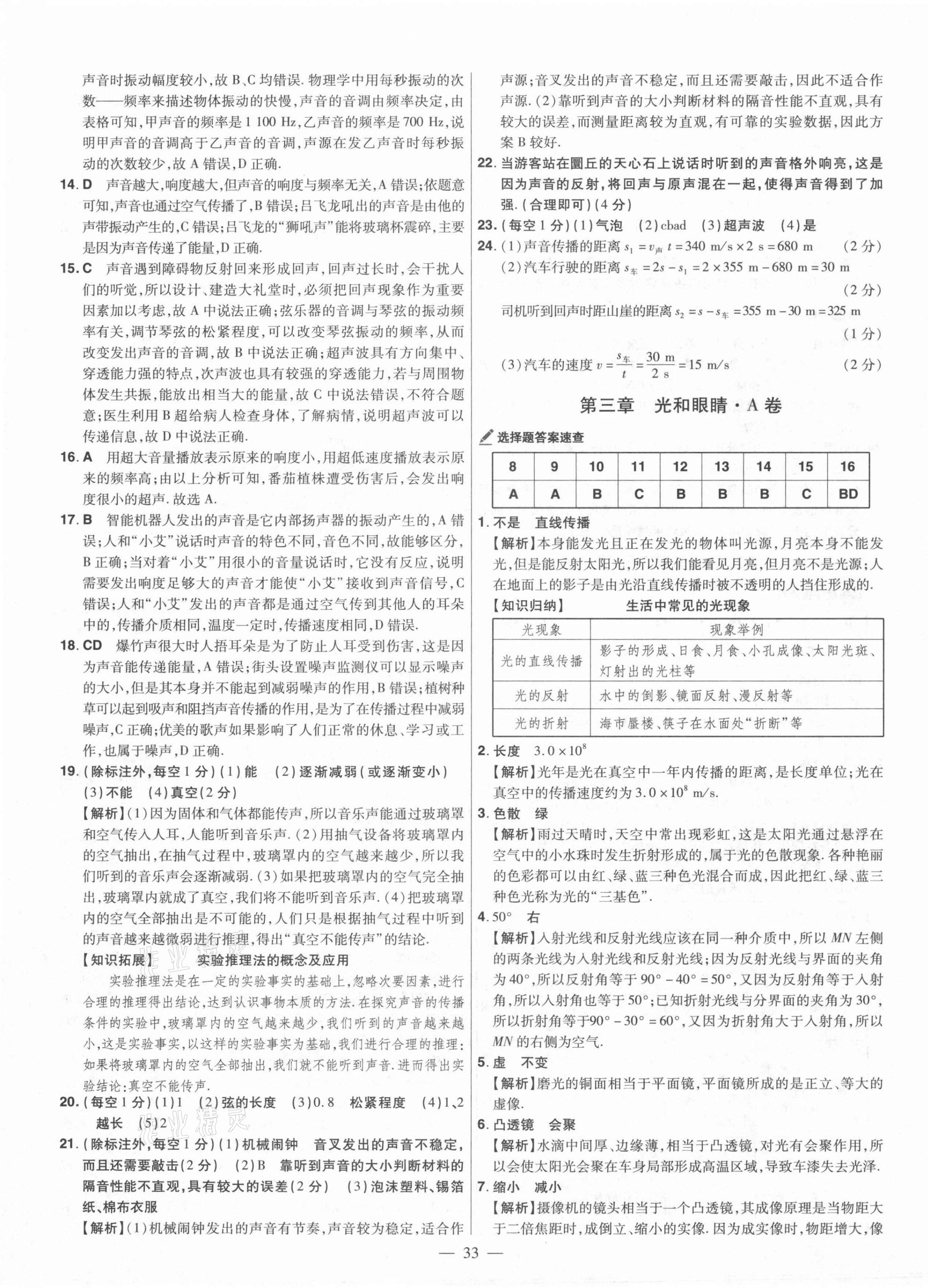 2021年金考卷活頁題選八年級物理上冊滬粵版 參考答案第3頁