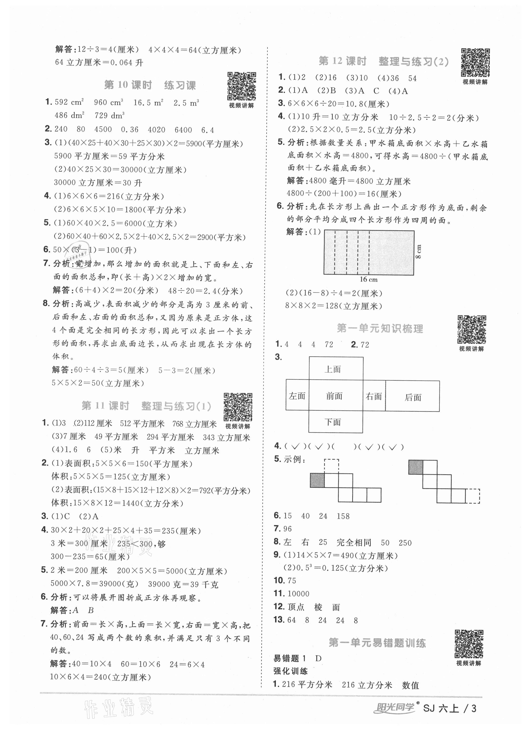 2021年阳光同学课时优化作业六年级数学上册苏教版淮宿连专版 参考答案第3页