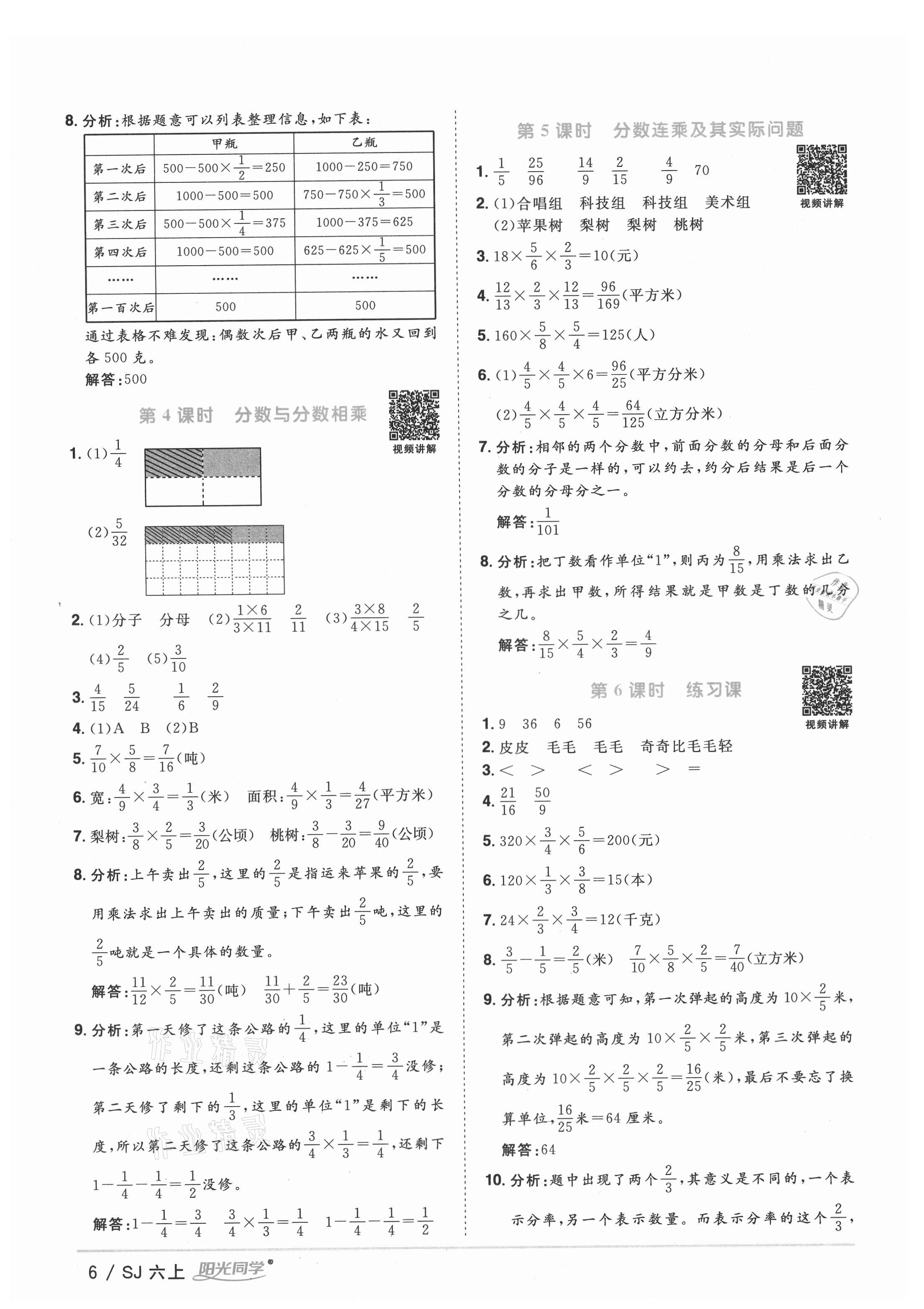 2021年阳光同学课时优化作业六年级数学上册苏教版淮宿连专版 参考答案第6页