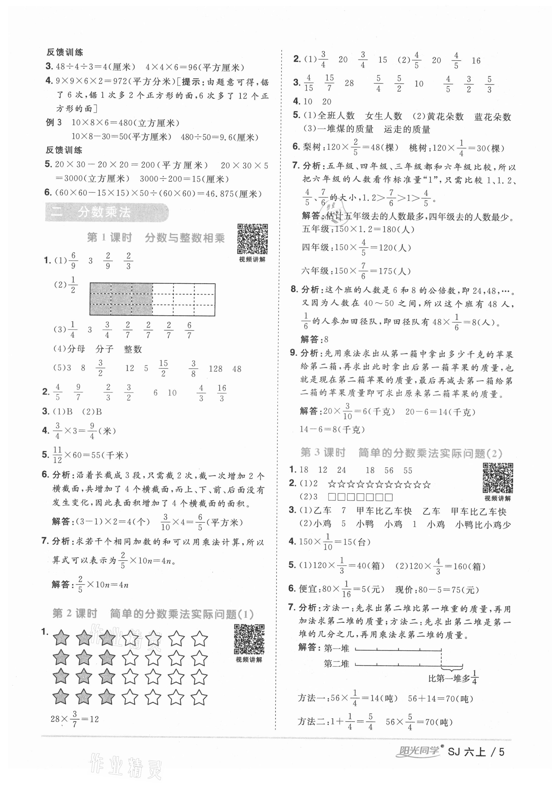 2021年阳光同学课时优化作业六年级数学上册苏教版淮宿连专版 参考答案第5页