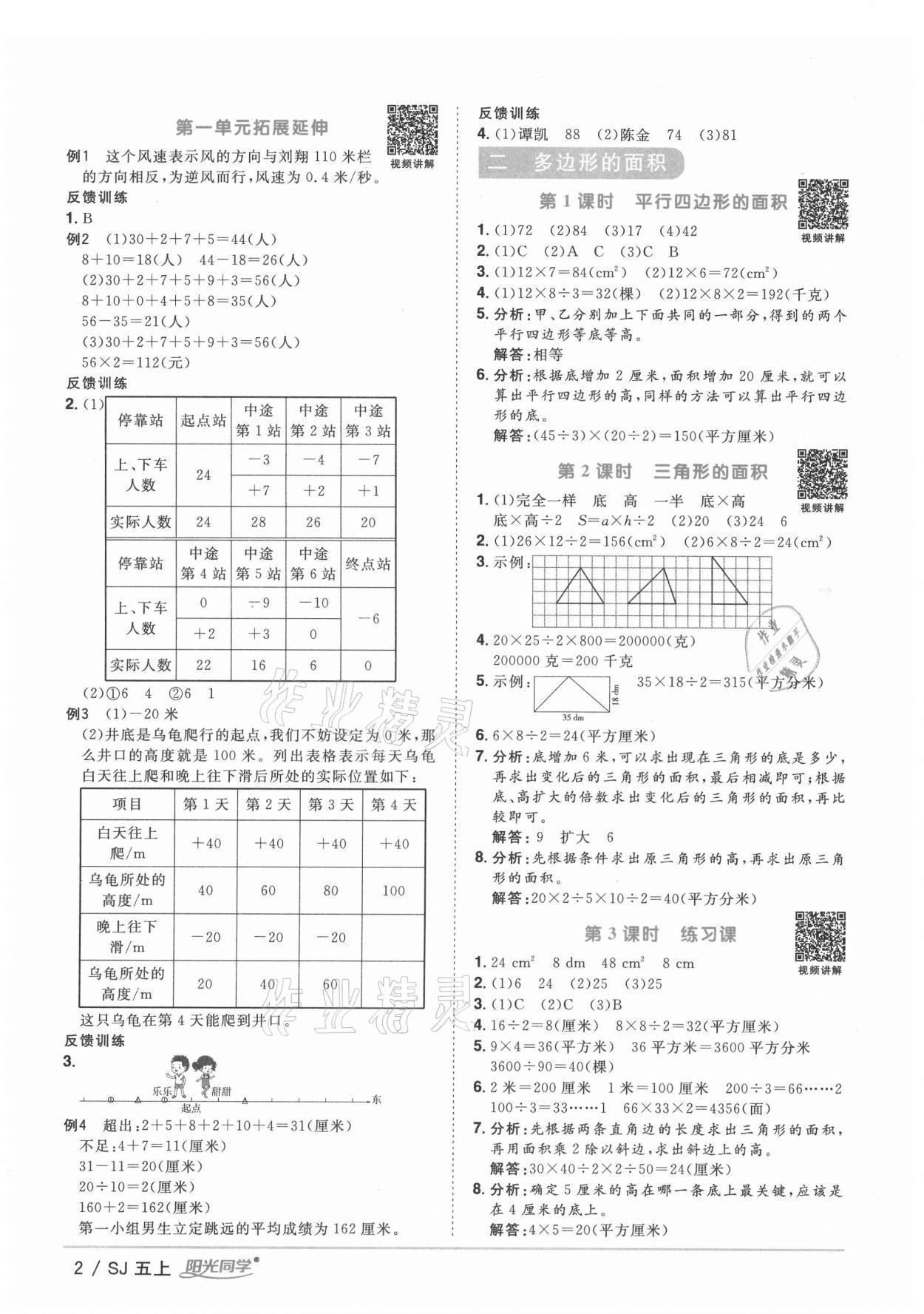 2021年阳光同学课时优化作业五年级数学上册苏教版淮宿连专版 参考答案第5页