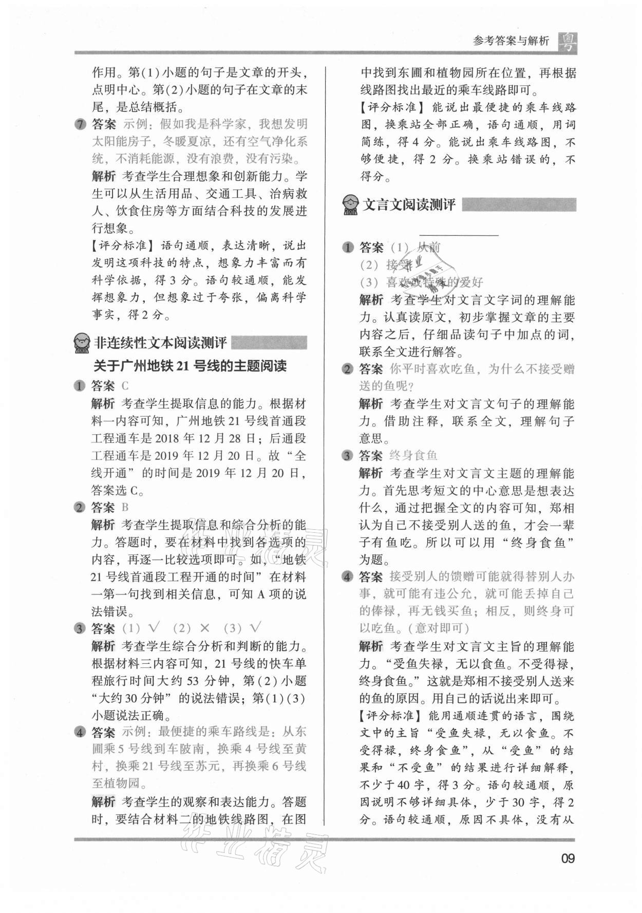 2021年木頭馬閱讀力測評五年級語文廣東專版&nbsp;第11頁