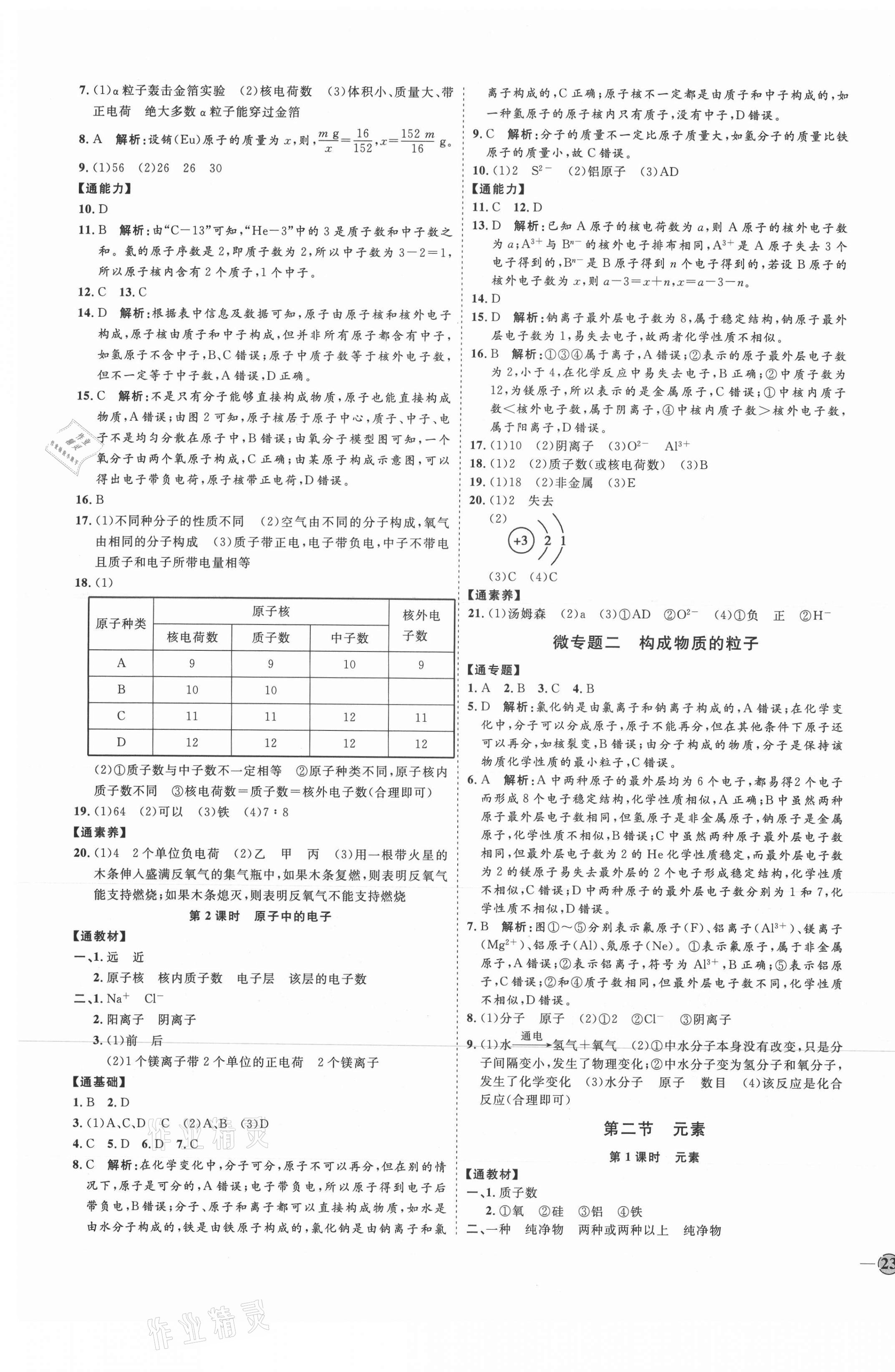 2021年优加学案课时通八年级化学全一册鲁教版54制 参考答案第5页