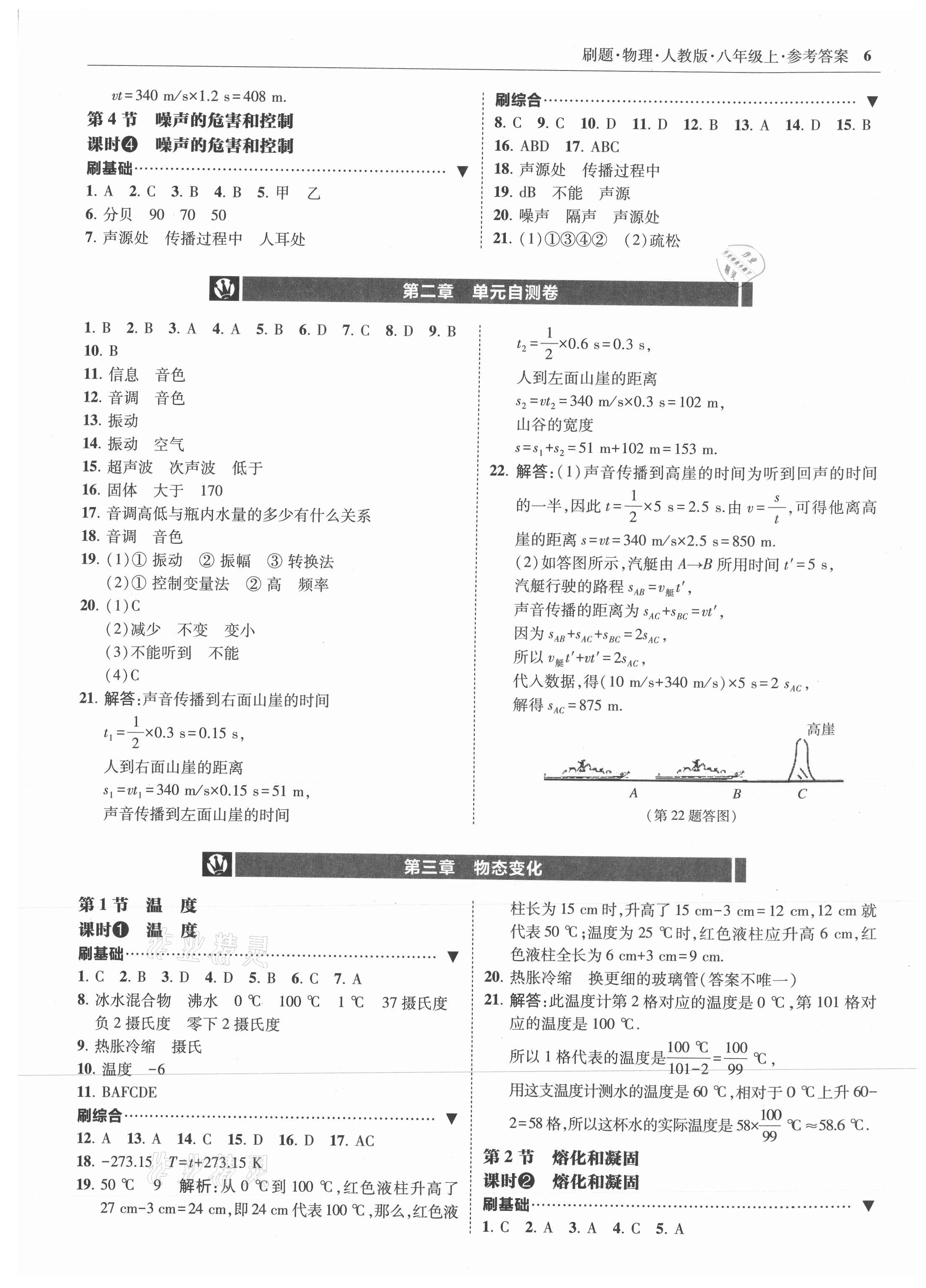 2021年北大綠卡刷題八年級(jí)物理上冊(cè)人教版 參考答案第6頁(yè)