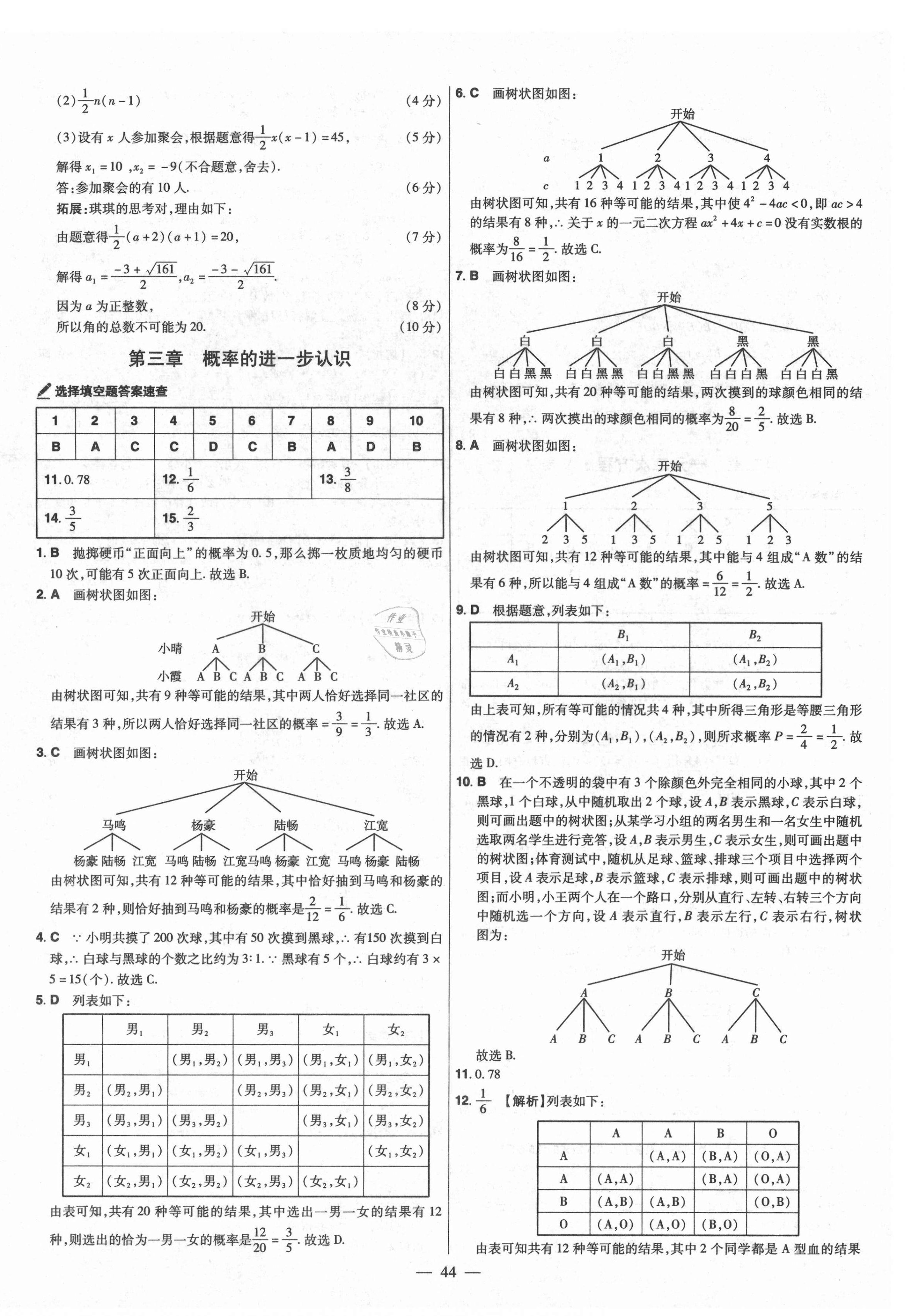 2021年金考卷活页题选九年级数学上册北师大版 参考答案第8页