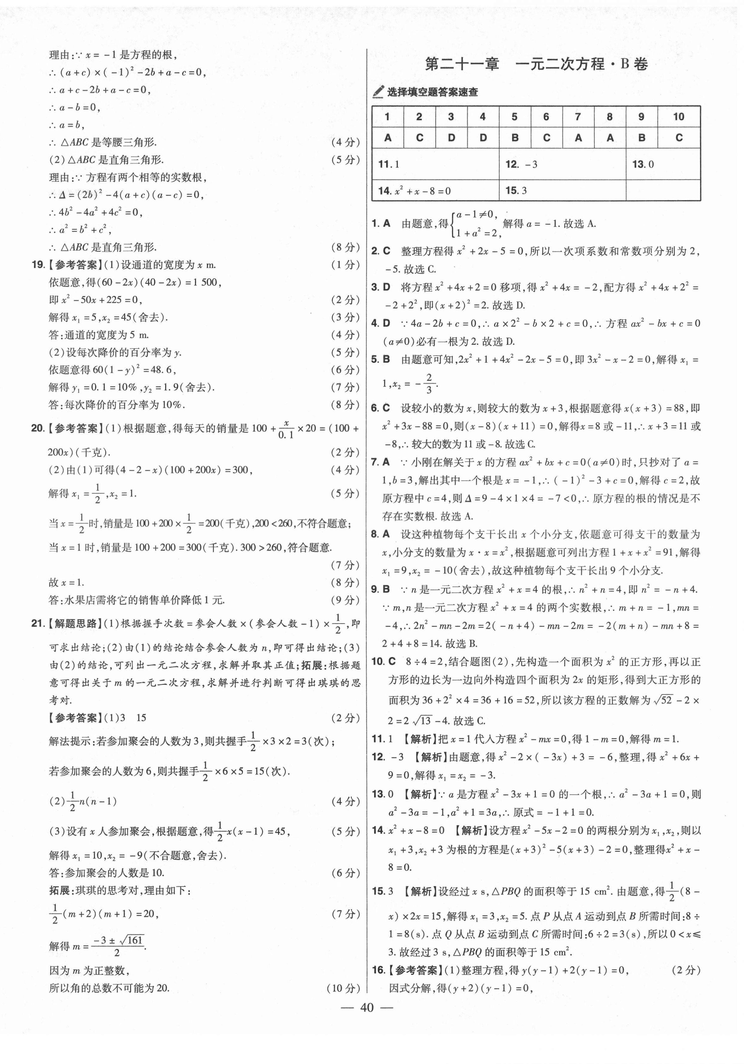 2021年金考卷活頁題選九年級數(shù)學(xué)上冊人教版 參考答案第2頁