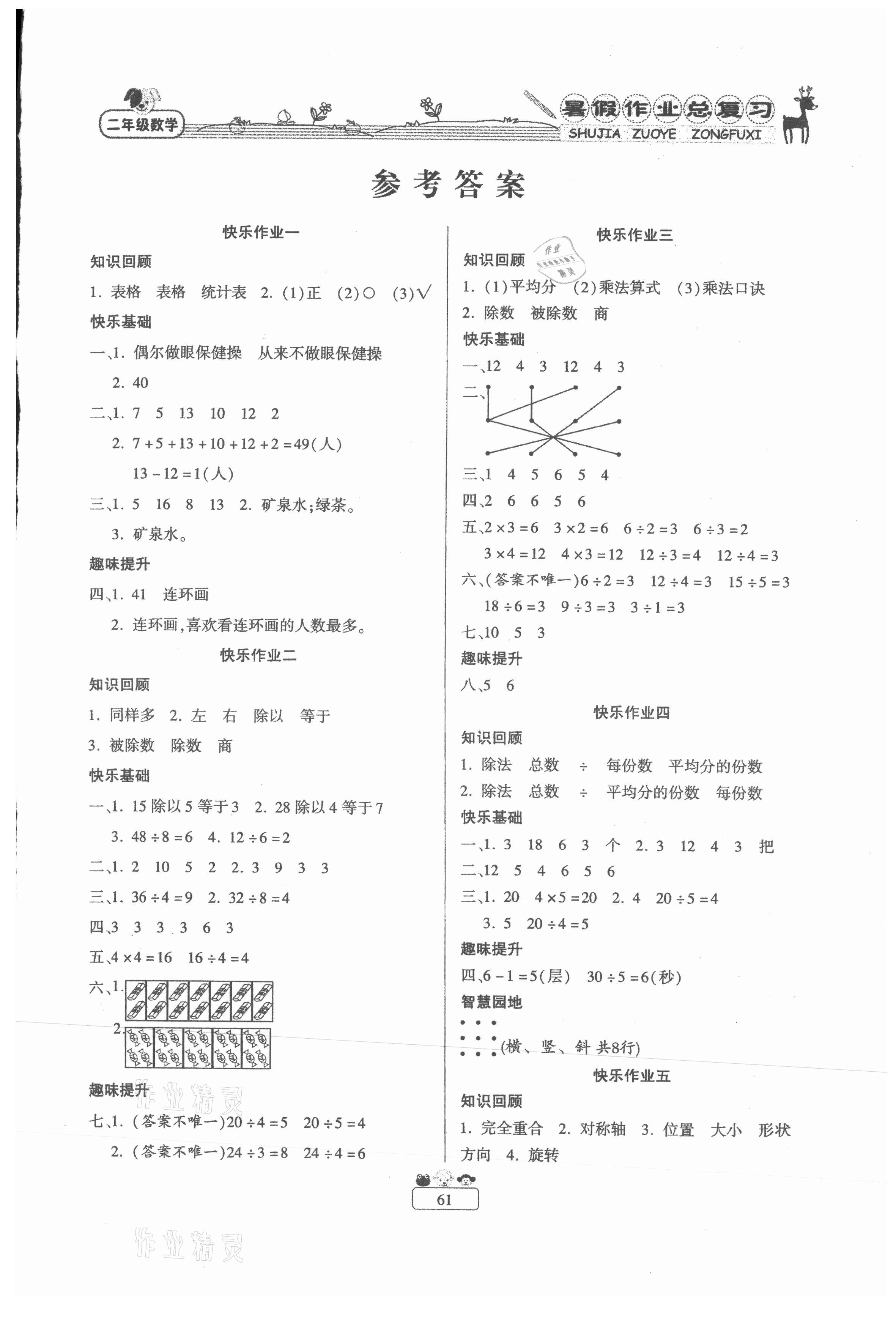 2021年快樂假期暑假作業(yè)總復(fù)習(xí)二年級(jí)數(shù)學(xué)人教版南方出版社 第1頁(yè)