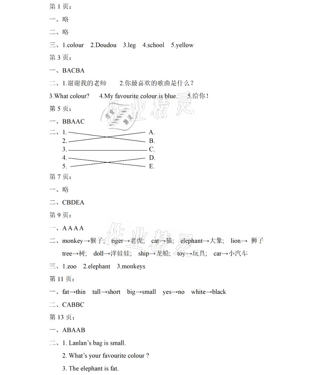 2021年暑假Happy假日三年級(jí)英語外研版 參考答案第1頁