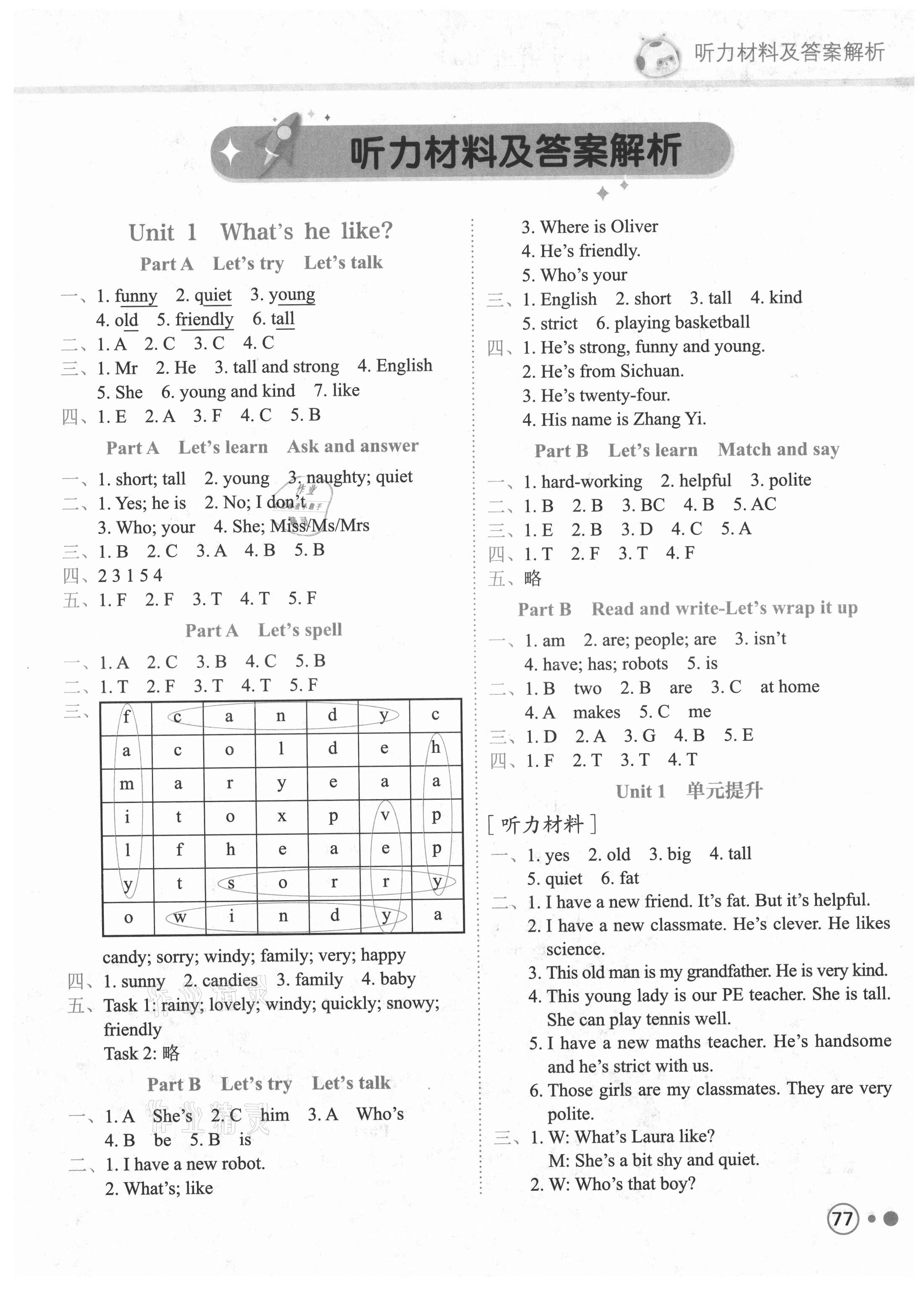 2021年黃岡小狀元練重點(diǎn)五年級(jí)英語(yǔ)上冊(cè)人教PEP版 參考答案第1頁(yè)