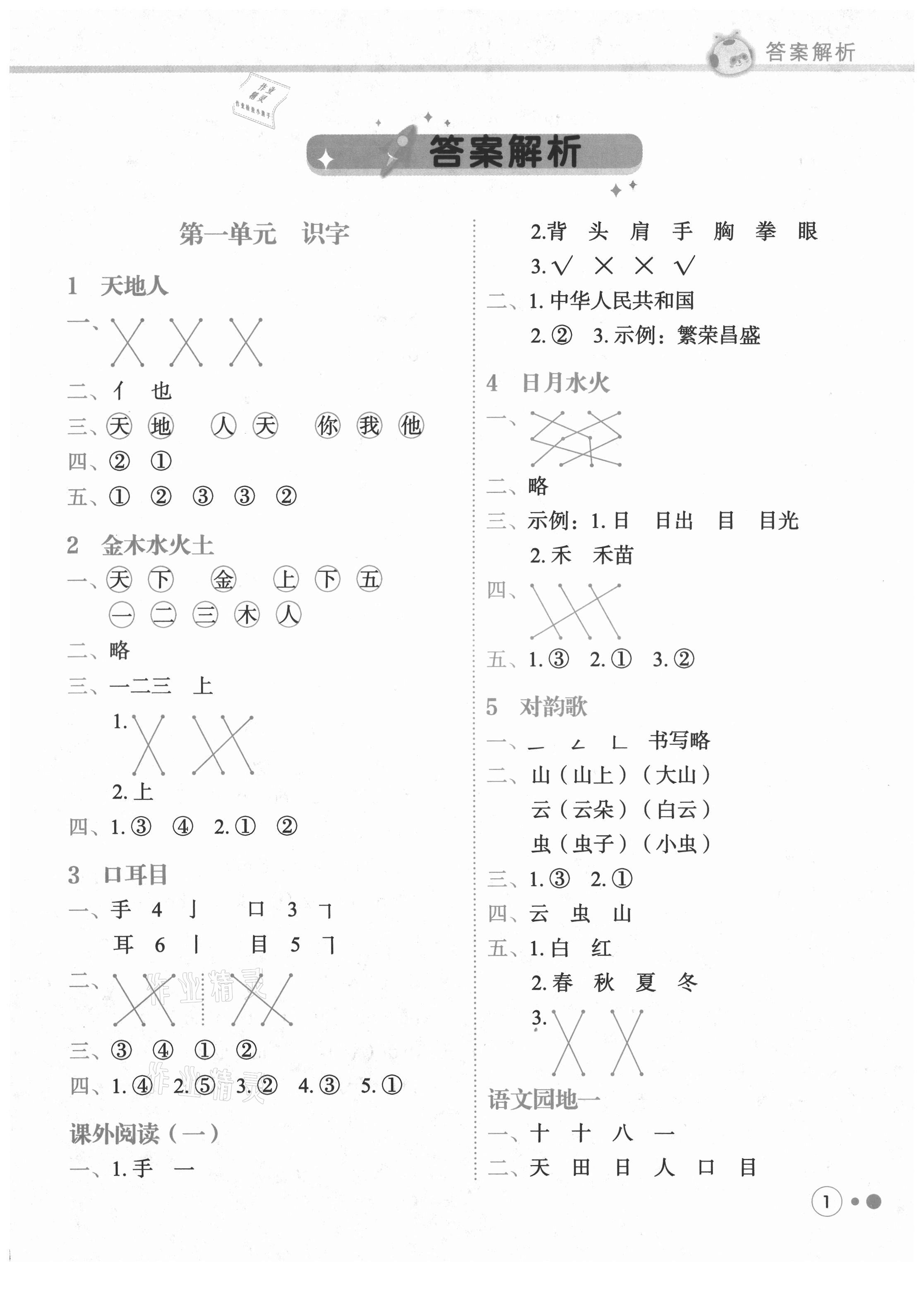 2021年黃岡小狀元練重點一年級語文上冊人教版 第1頁
