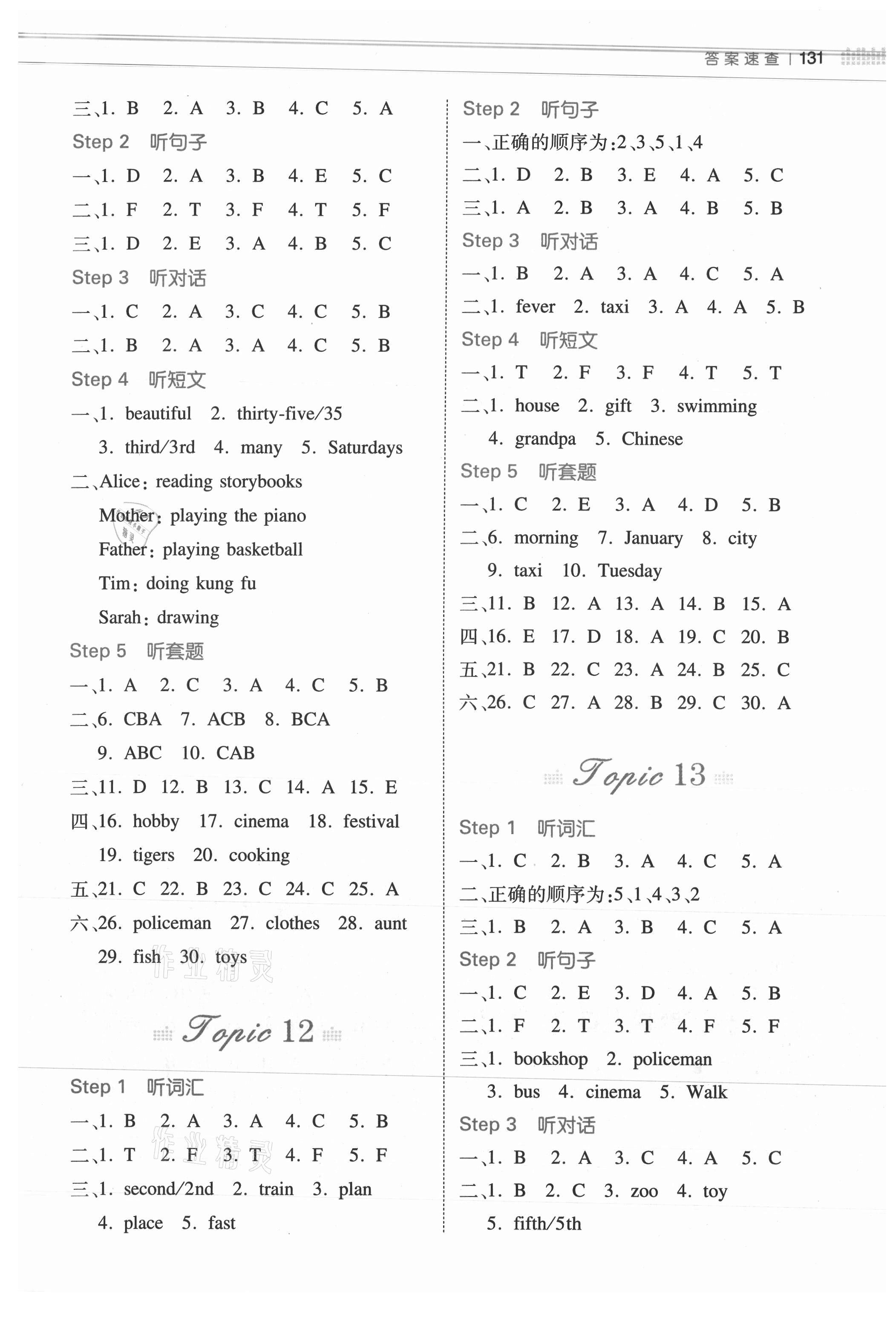 2021年一本听力话题步步练五年级英语&nbsp;参考答案第6页