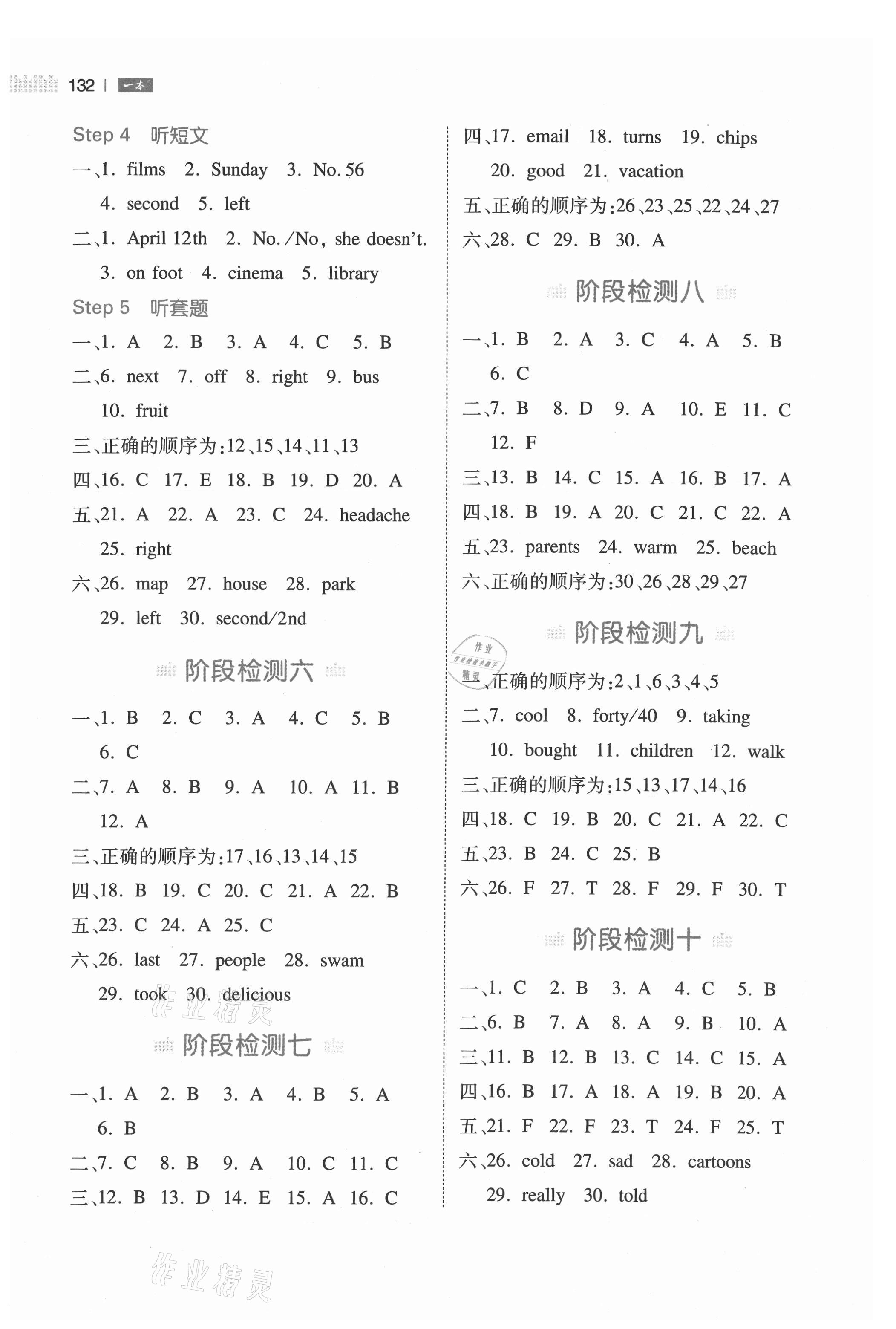 2021年一本听力话题步步练五年级英语&nbsp;参考答案第7页