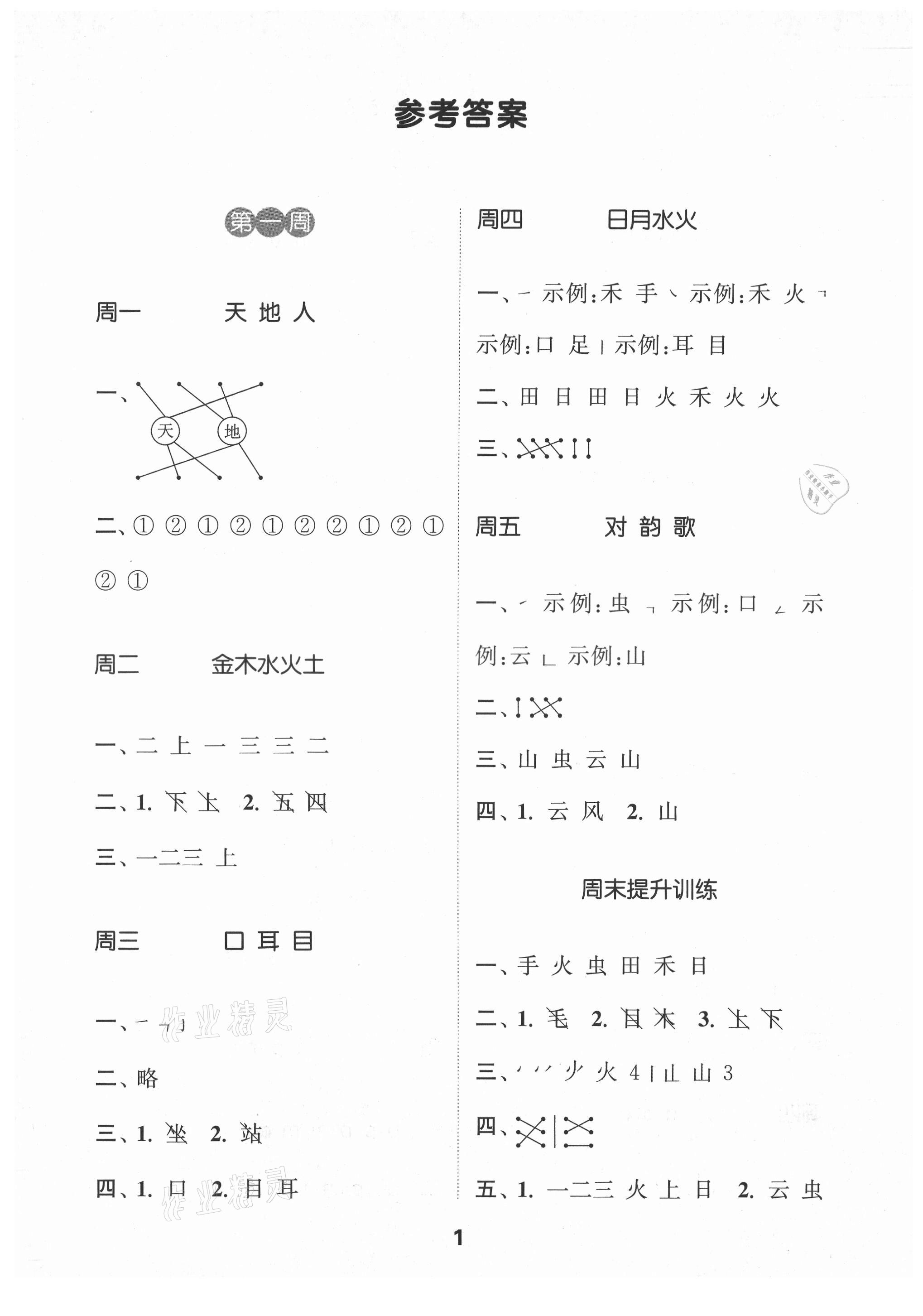 2021年通城學(xué)典默寫能手一年級(jí)語文上冊人教版 第1頁