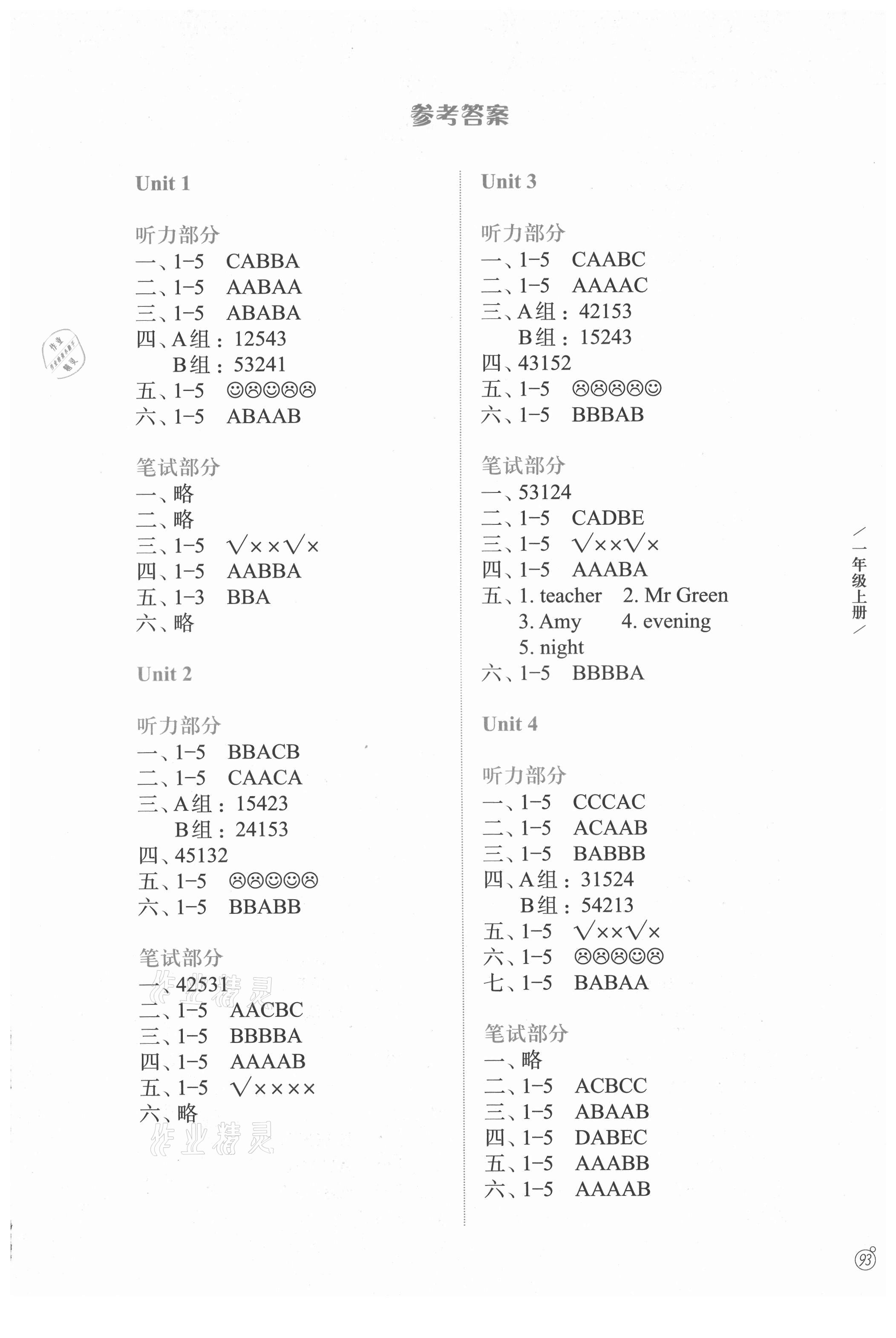 2021年智慧學案一年級英語上冊譯林版 參考答案第1頁