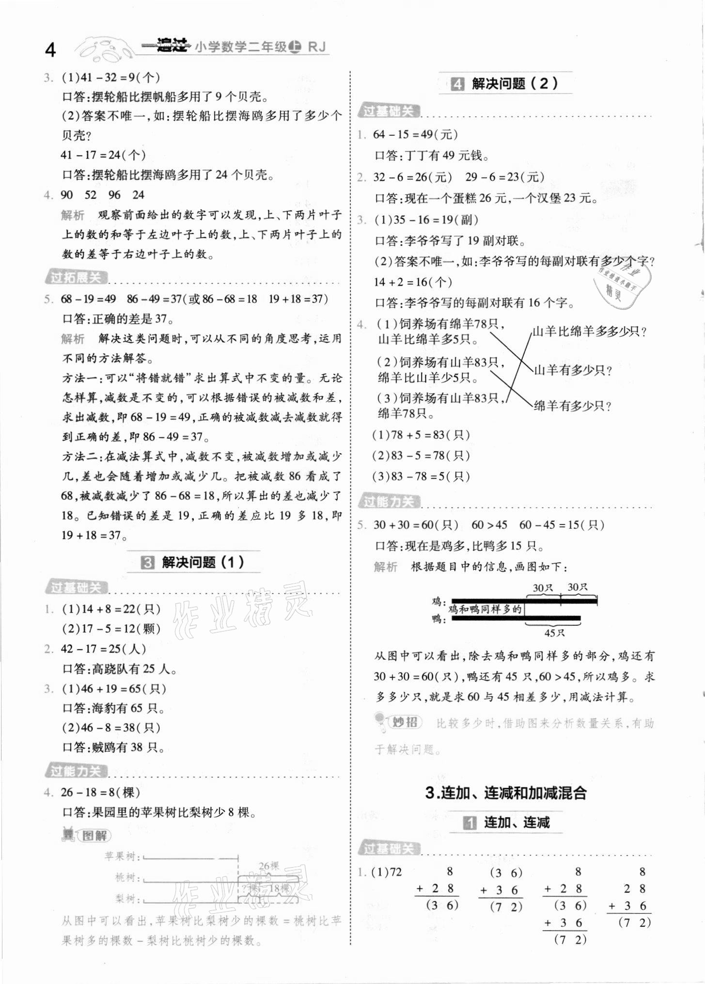 2021年一遍過二年級(jí)數(shù)學(xué)上冊(cè)人教版河南專版 參考答案第4頁