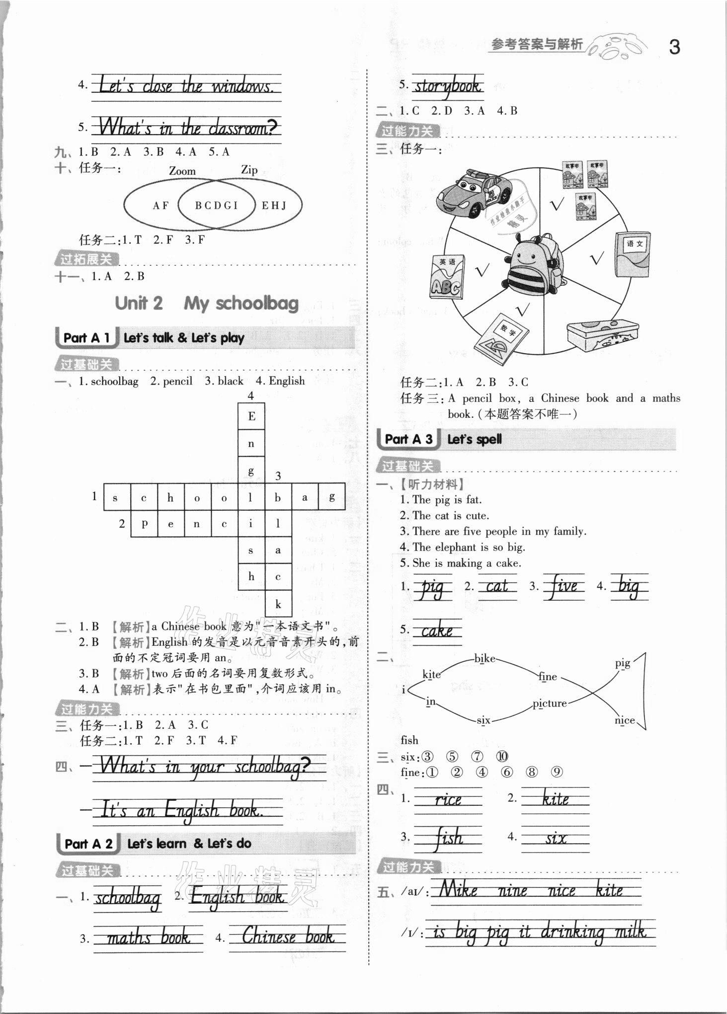 2021年一遍過四年級英語上冊人教版河南專版 參考答案第3頁