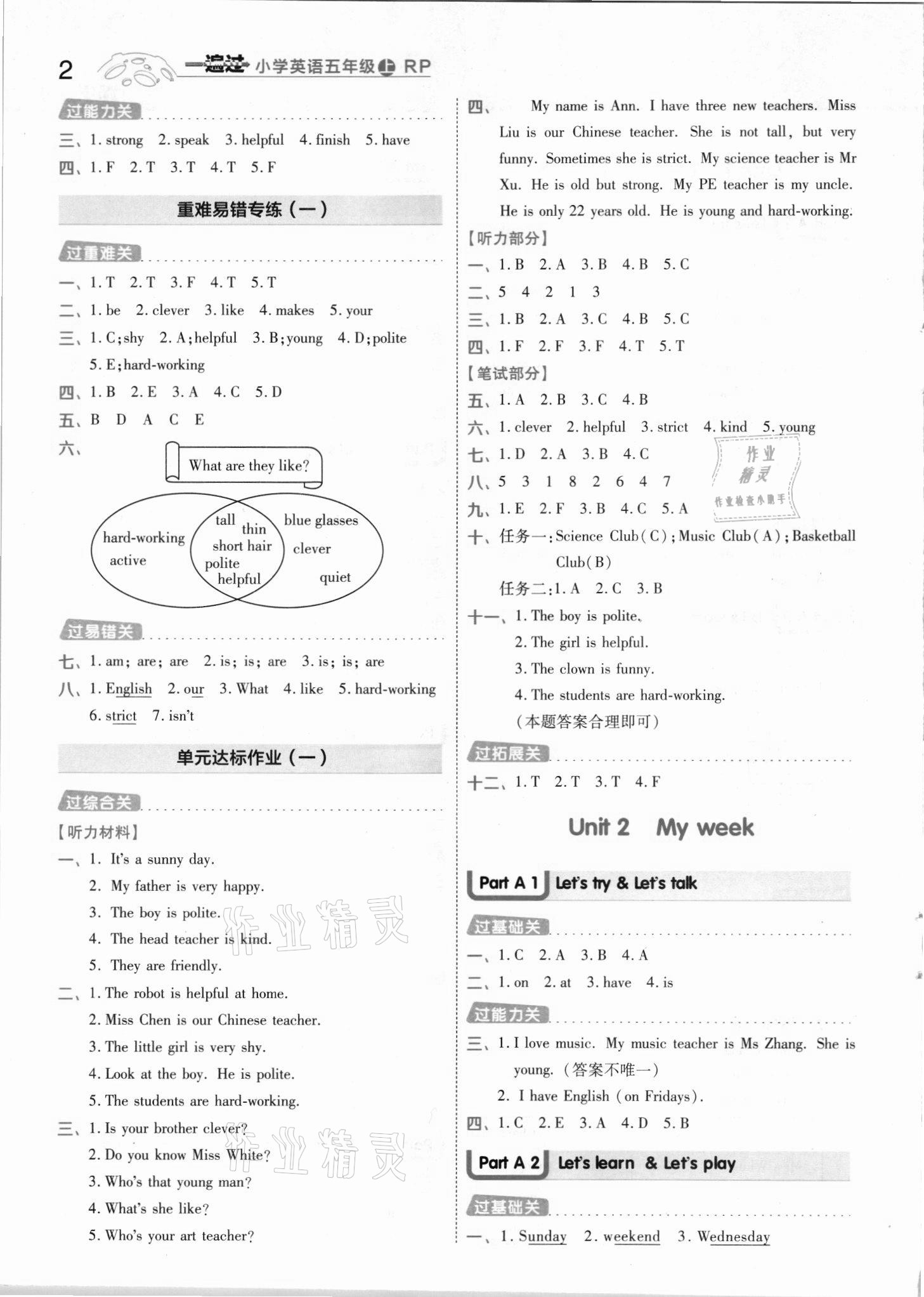 2021年一遍過五年級英語上冊人教版河南專版 參考答案第2頁