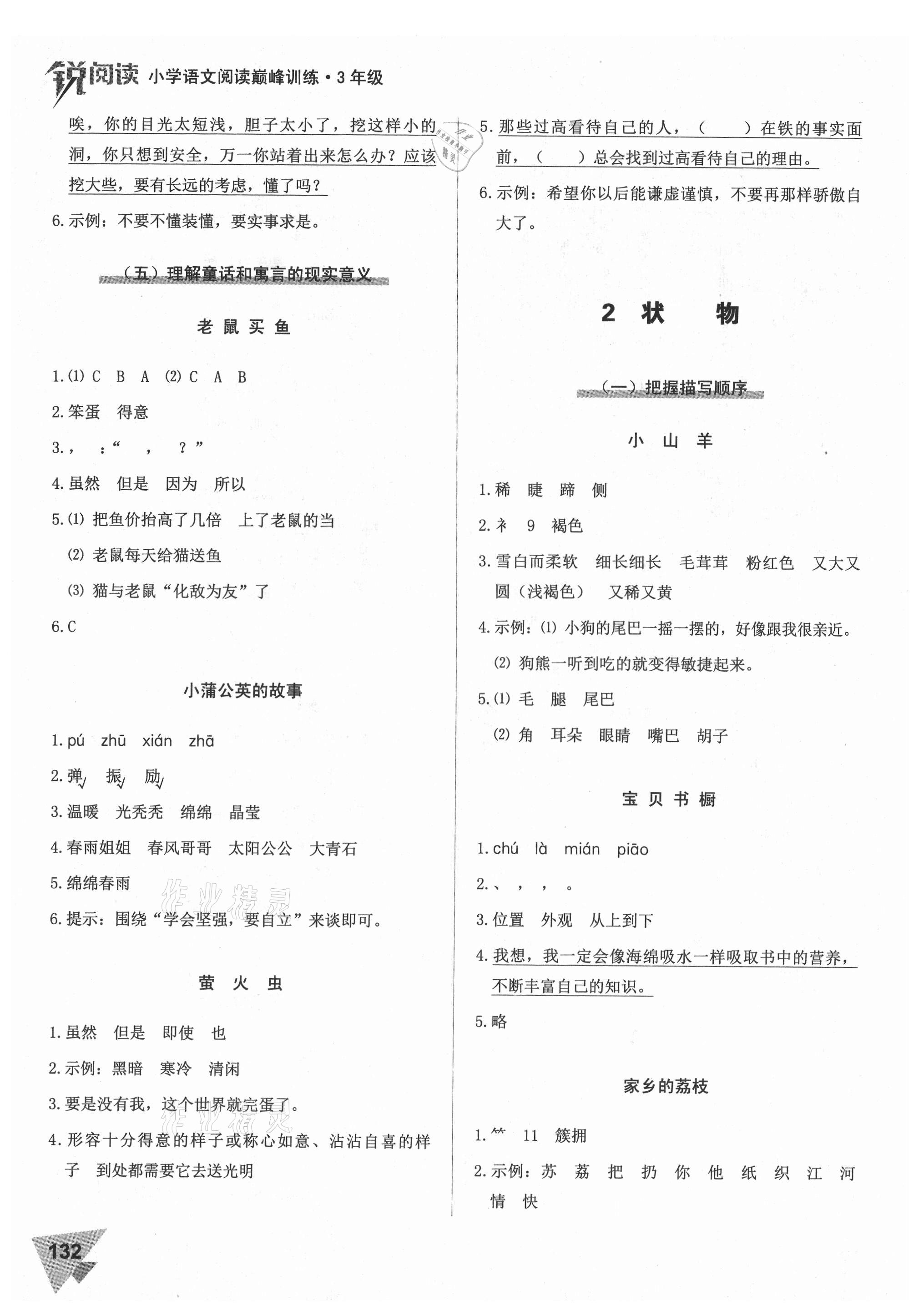 2021年銳閱讀小學語文閱讀巔峰訓練三年級 參考答案第3頁