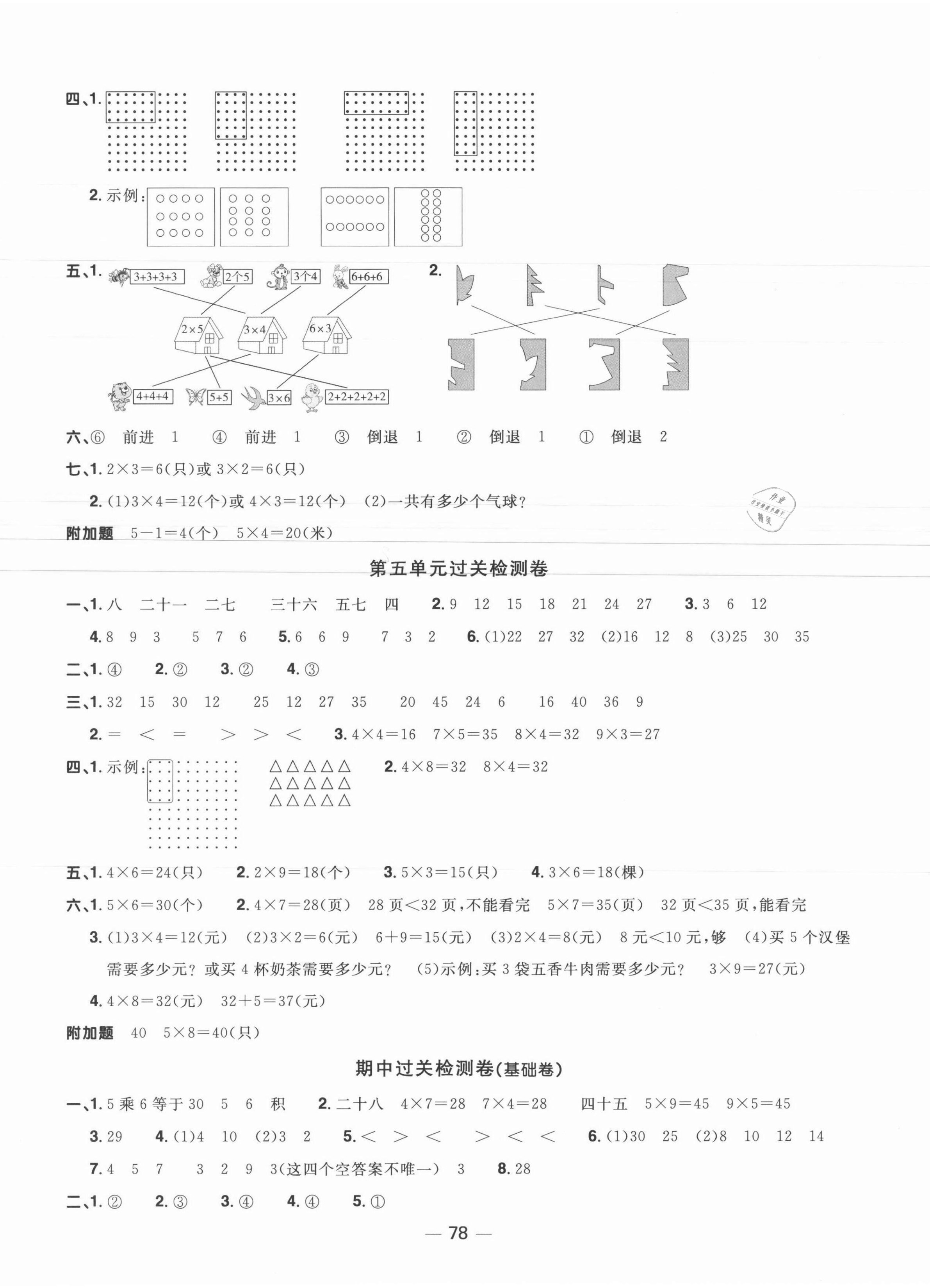 2021年陽(yáng)光同學(xué)一線名師全優(yōu)好卷二年級(jí)數(shù)學(xué)上冊(cè)北師大版福建專版 參考答案第2頁(yè)