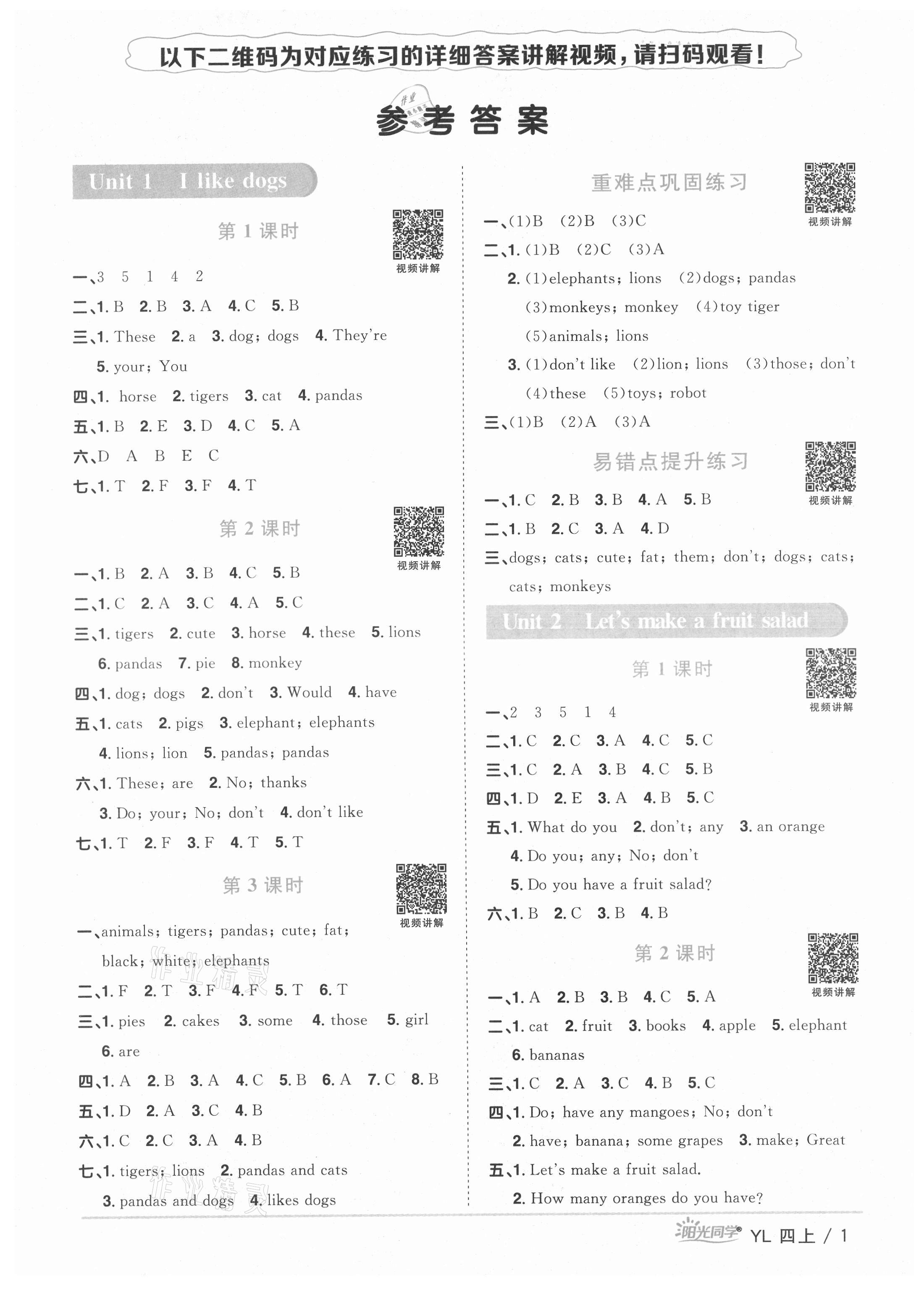 2021年陽(yáng)光同學(xué)課時(shí)優(yōu)化作業(yè)四年級(jí)英語(yǔ)上冊(cè)譯林版淮宿連專(zhuān)版 參考答案第1頁(yè)