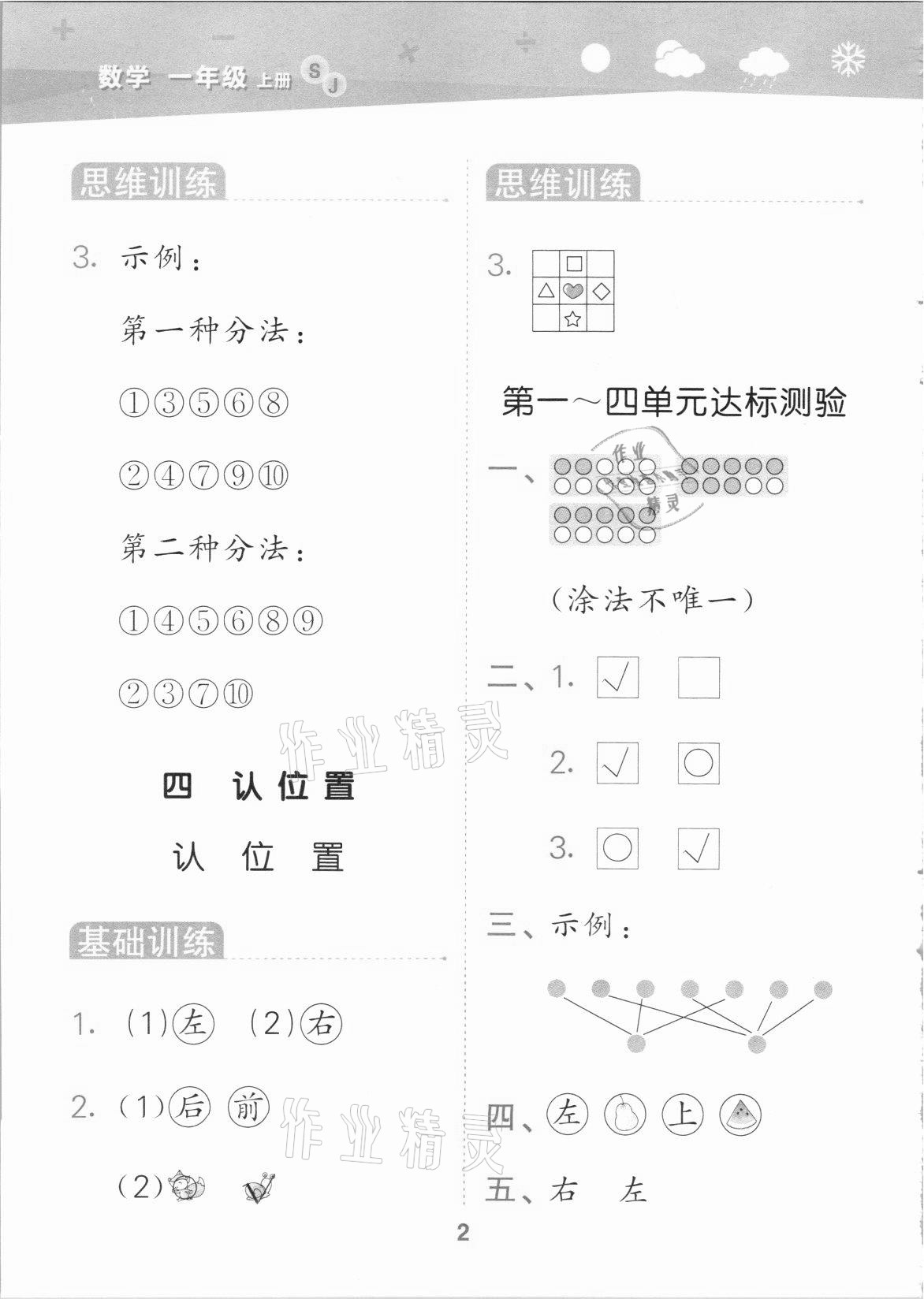 2021年口算大通關(guān)一年級(jí)數(shù)學(xué)上冊(cè)蘇教版 參考答案第2頁
