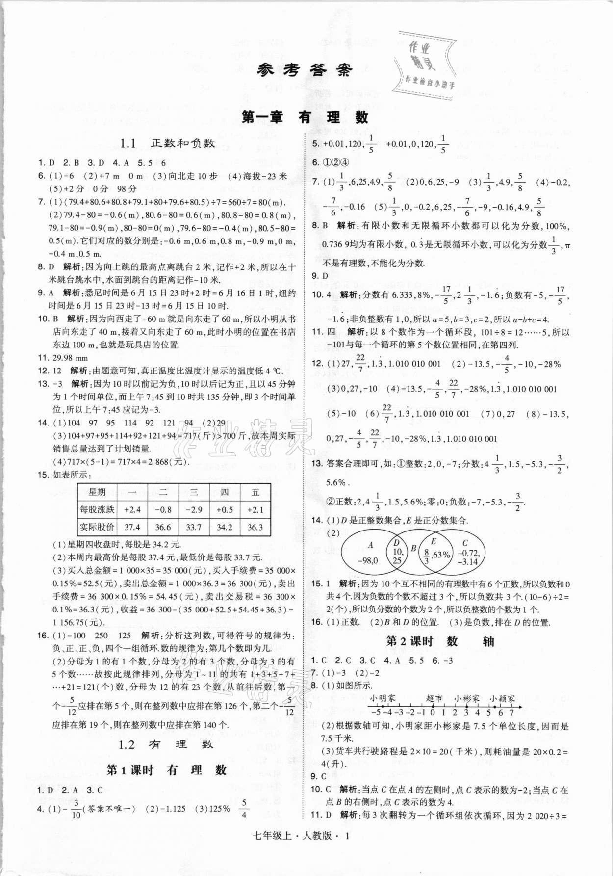 2021年經(jīng)綸學典學霸七年級數(shù)學上冊人教版 第1頁