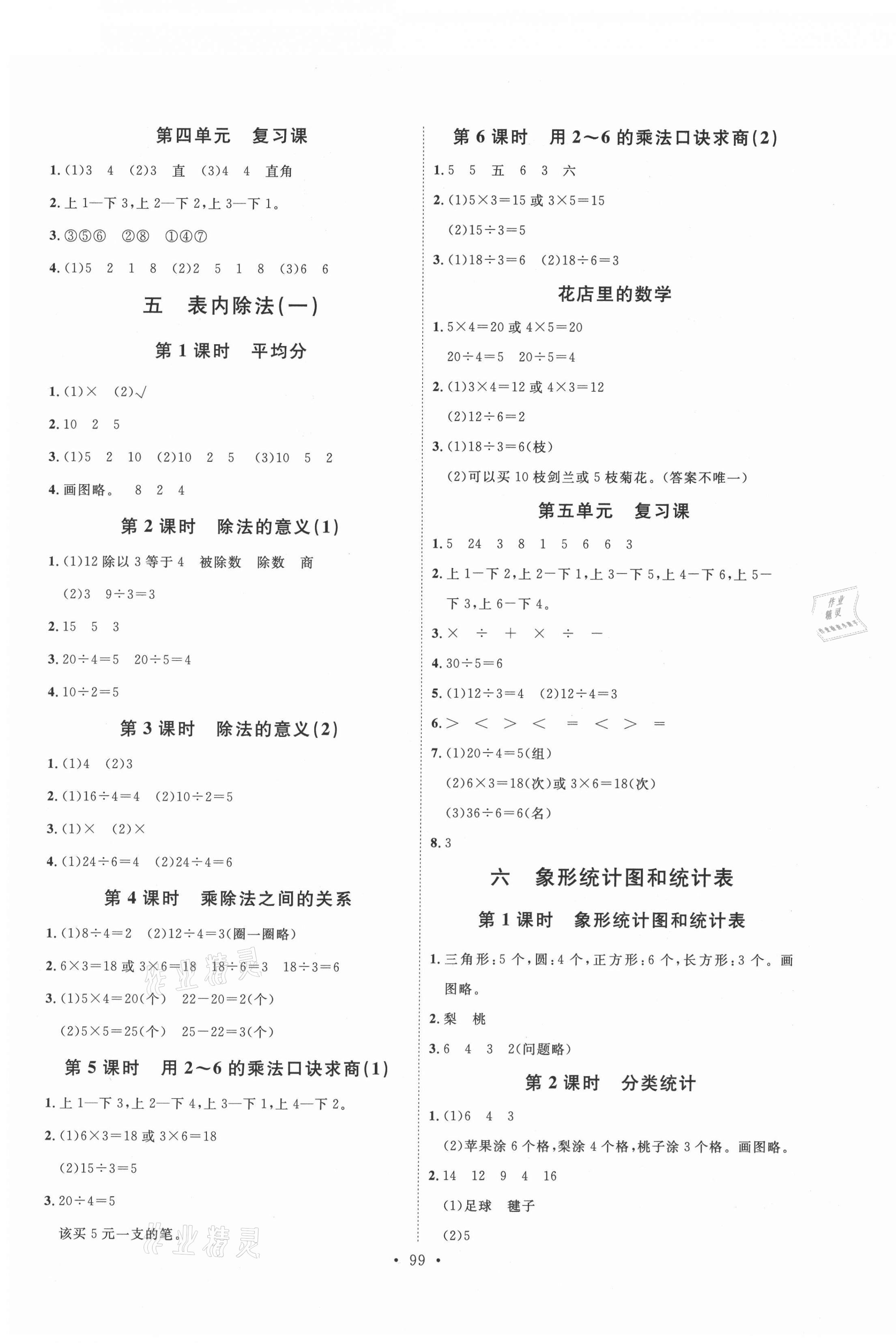 2021年每時(shí)每刻快樂優(yōu)加作業(yè)本二年級(jí)數(shù)學(xué) 參考答案第3頁